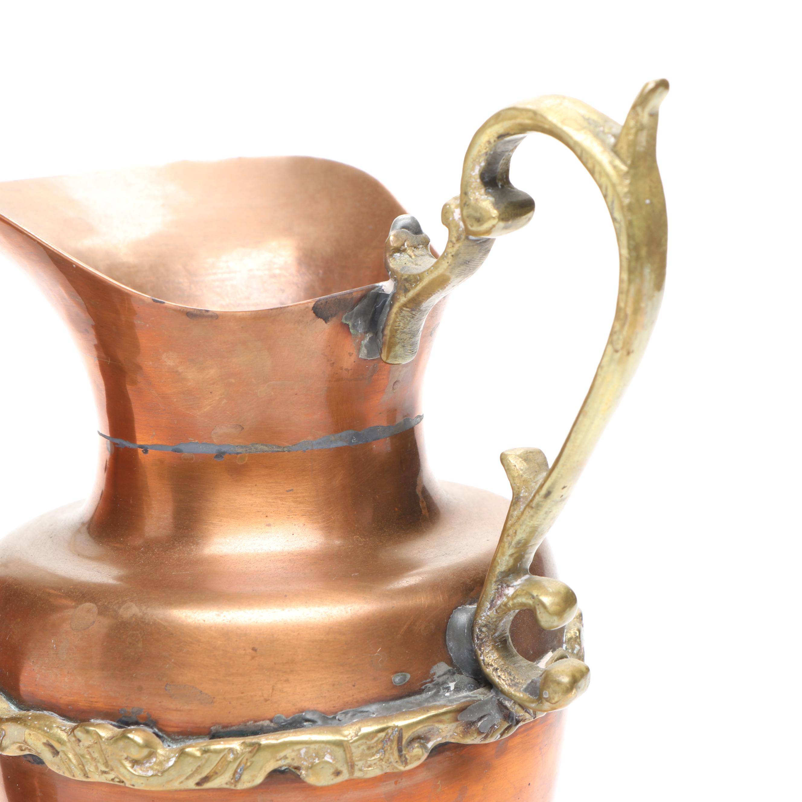 Anglo Indian Style Copper and Brass Tea Set, 20th Century