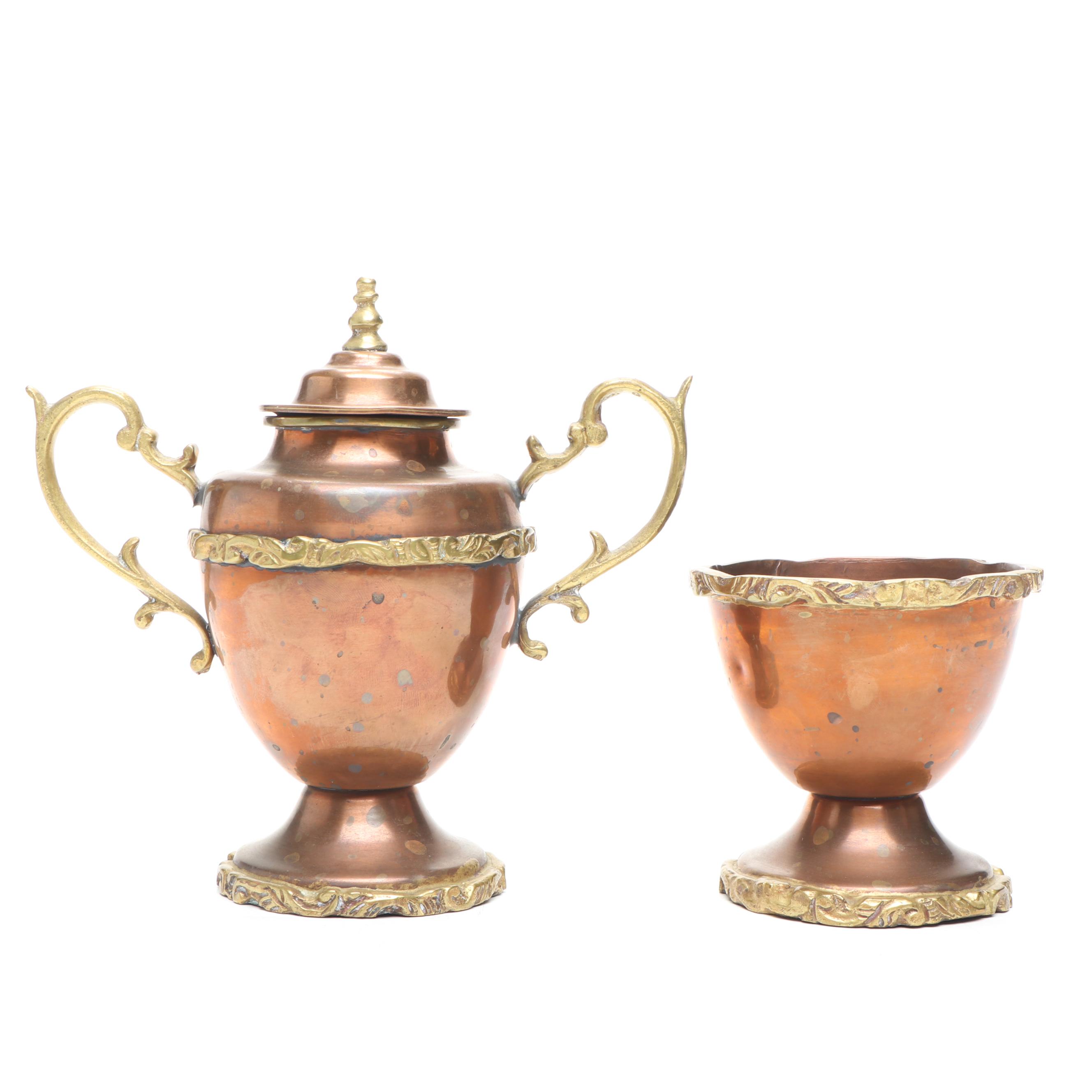 Anglo Indian Style Copper and Brass Tea Set, 20th Century