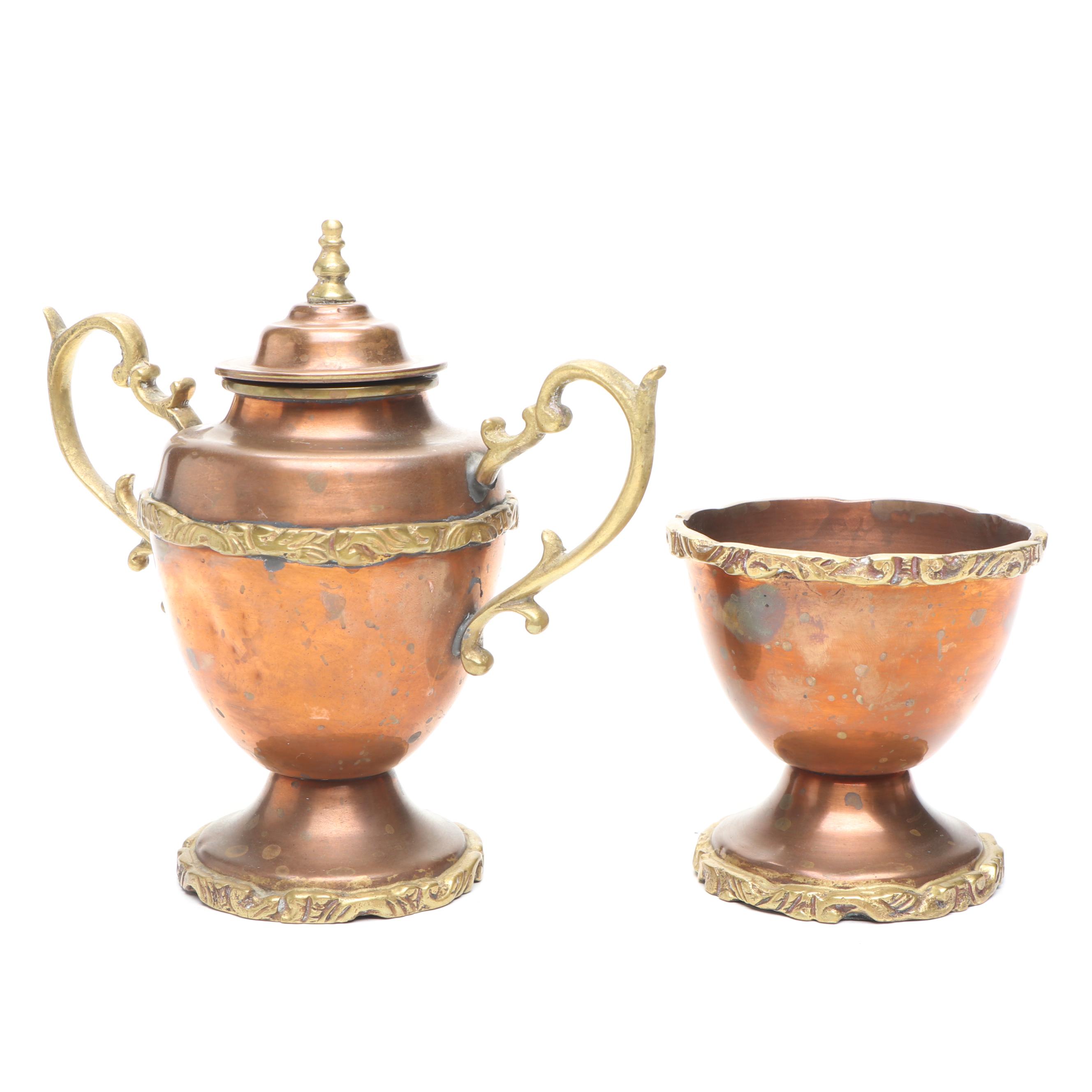 Anglo Indian Style Copper and Brass Tea Set, 20th Century