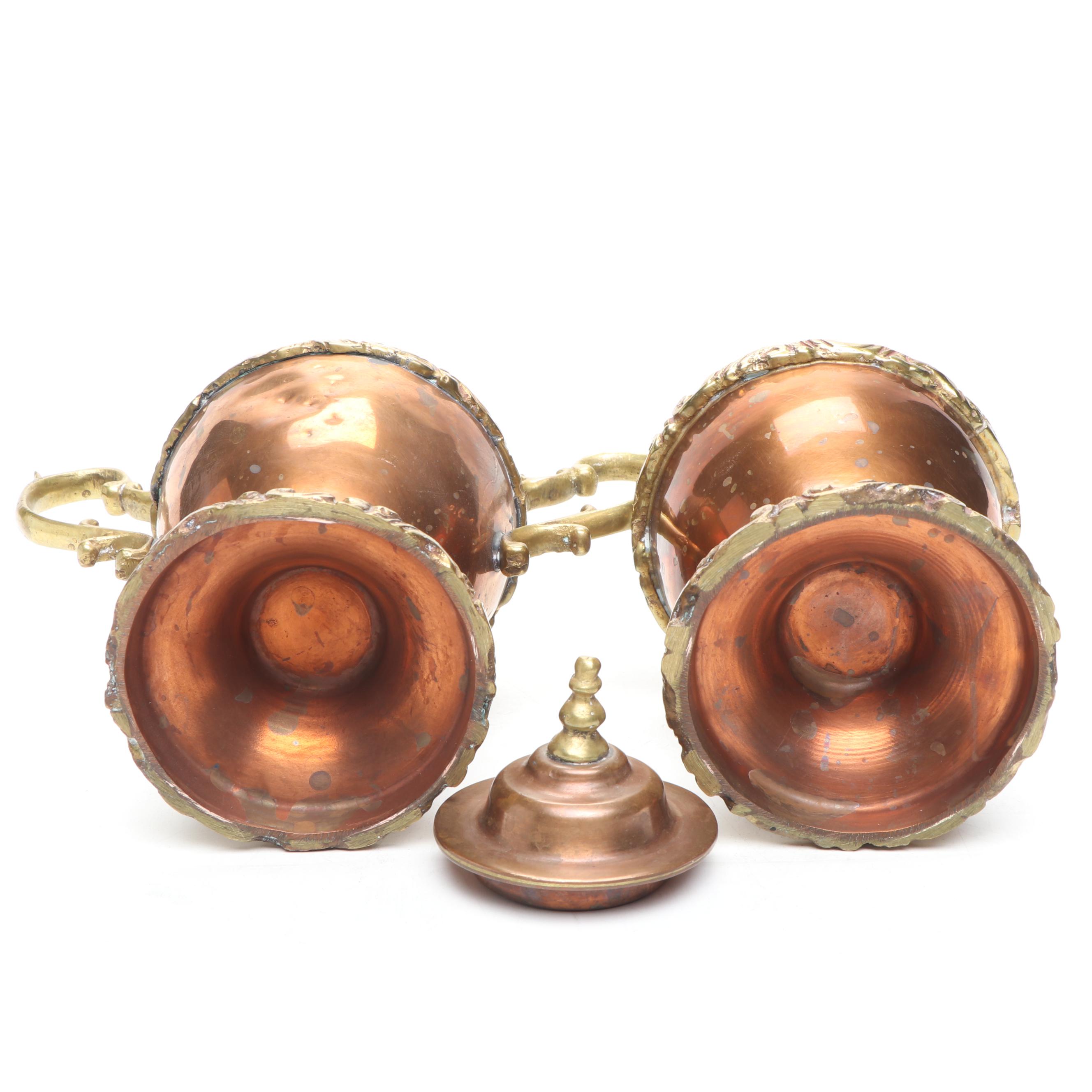 Anglo Indian Style Copper and Brass Tea Set, 20th Century