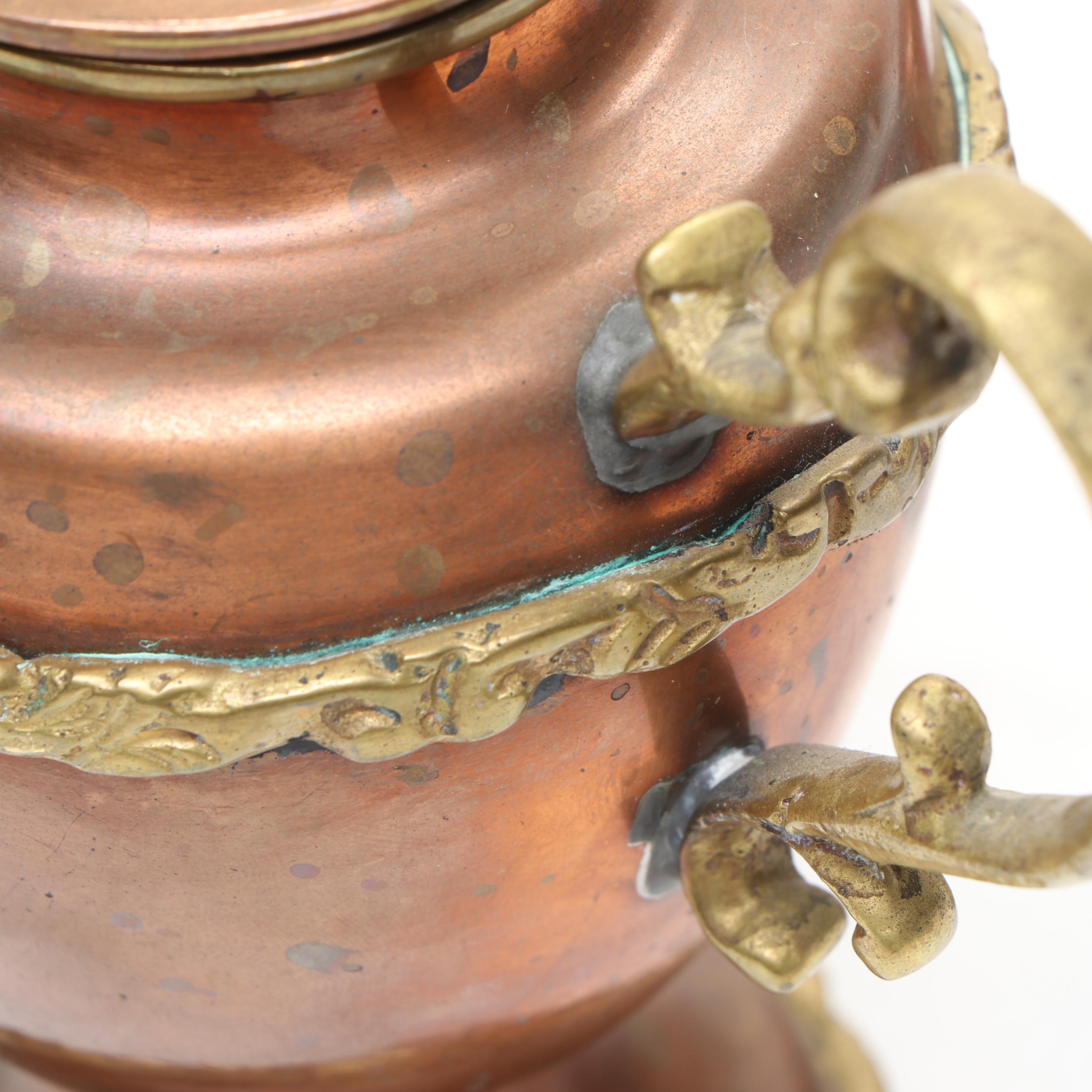 Anglo Indian Style Copper and Brass Tea Set, 20th Century