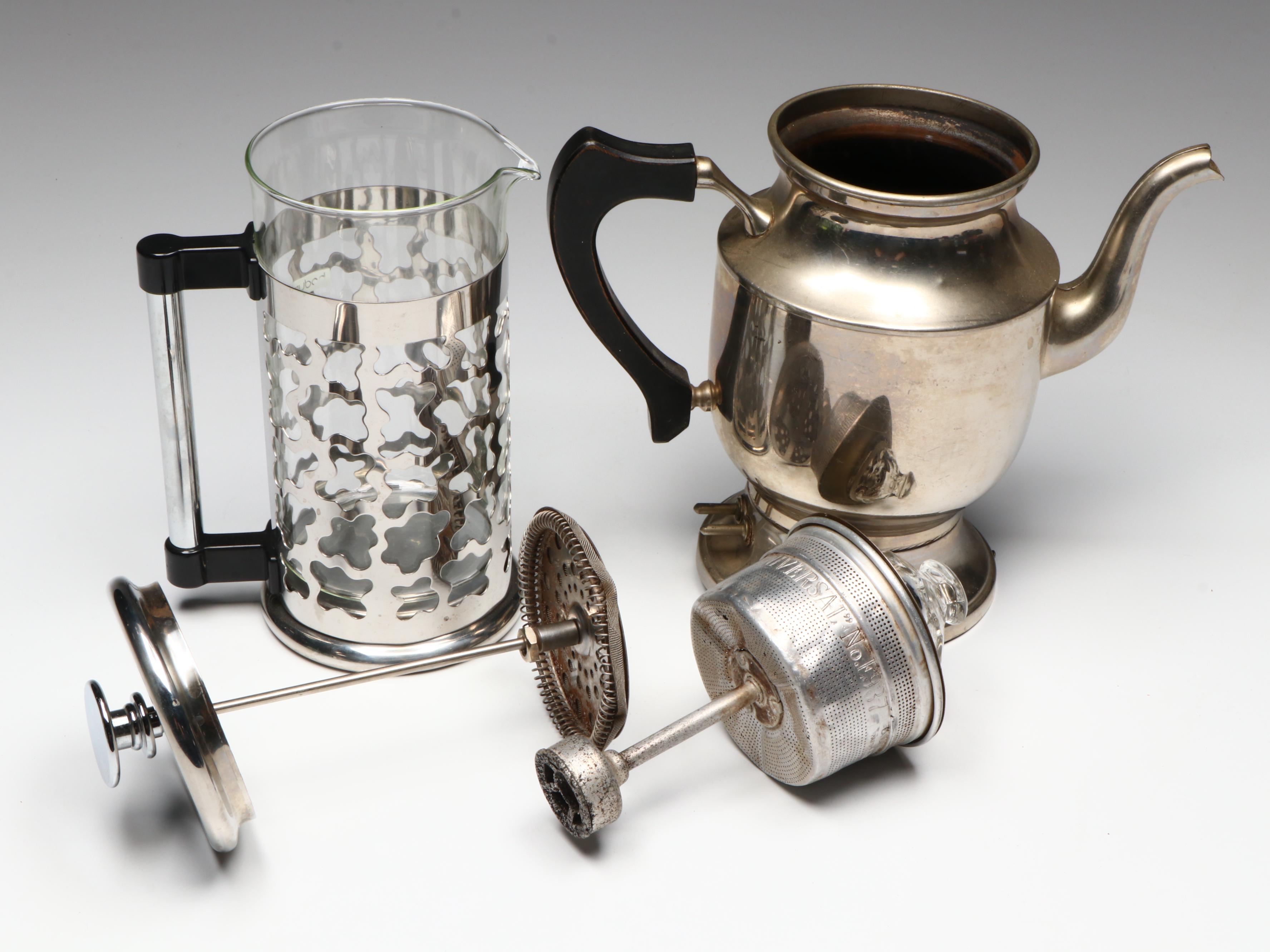 Vintage Glass Tumblers and Percolator with French Press