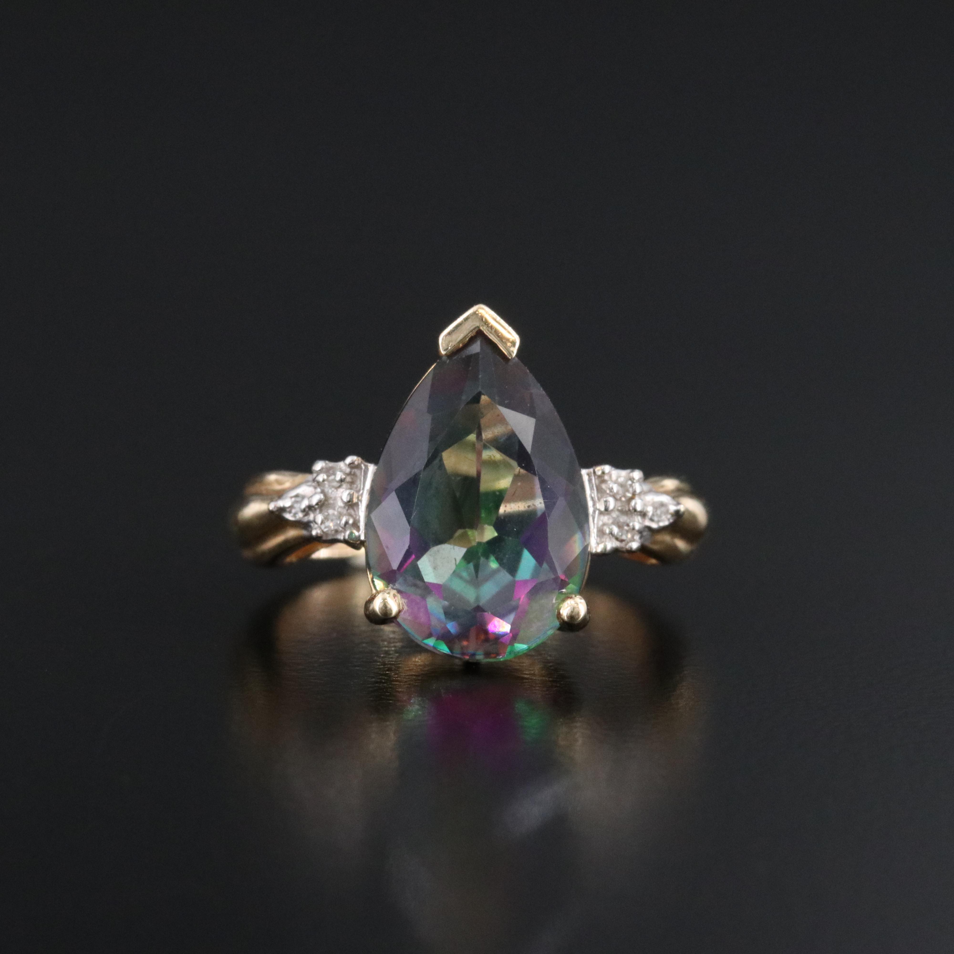14K Mystic Topaz and Diamond Ring