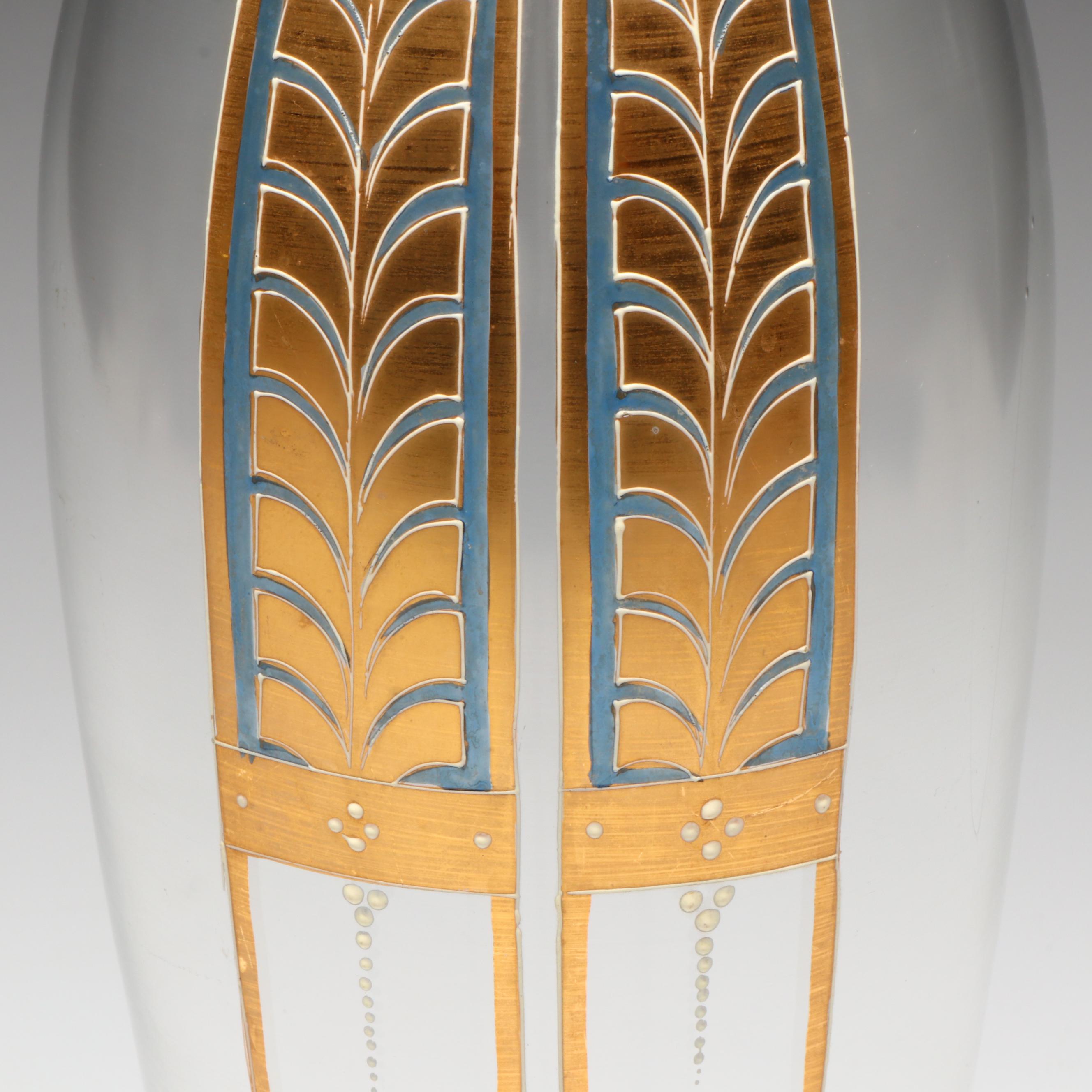 Bohemian Art Deco Style Hand-Painted Art Glass Vase