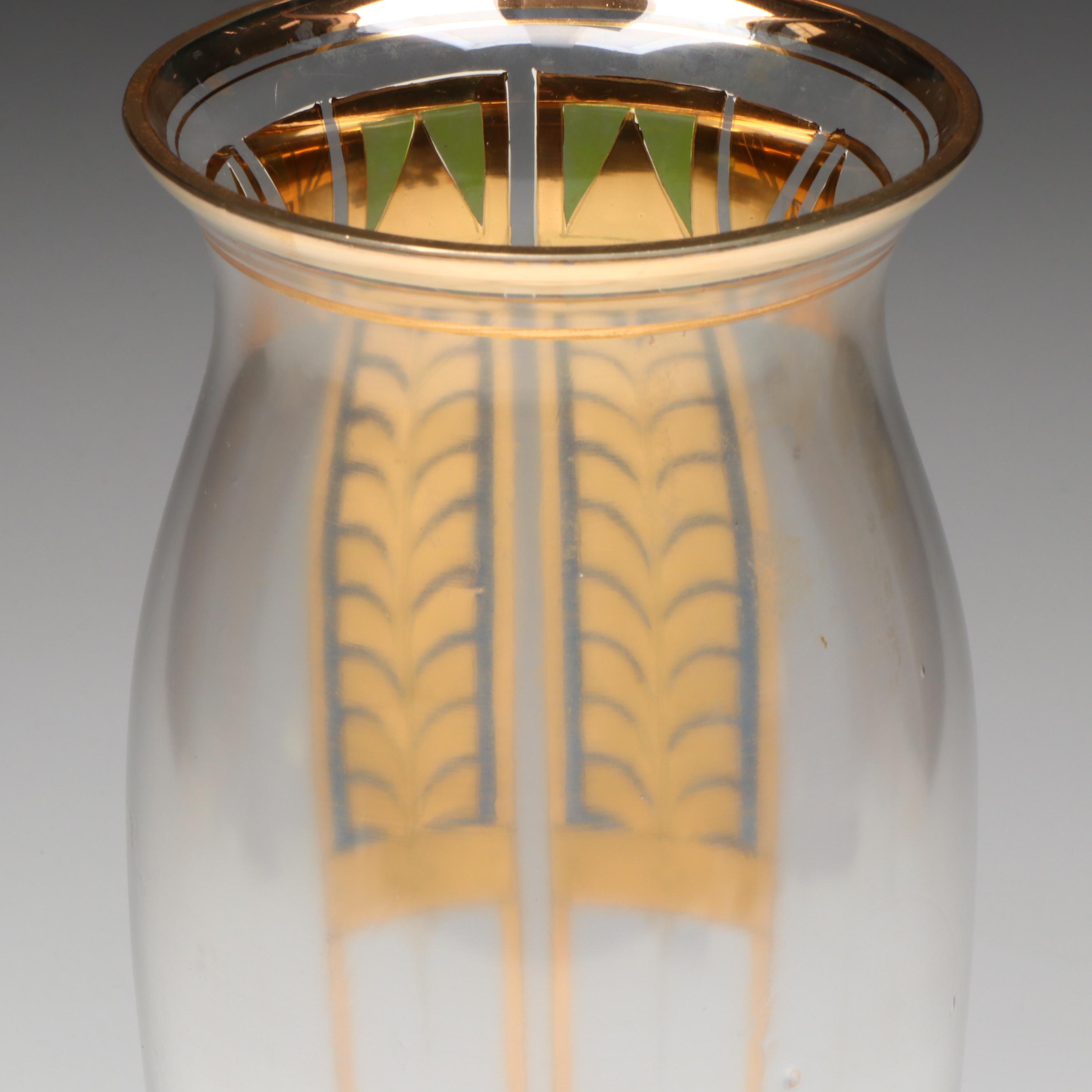 Bohemian Art Deco Style Hand-Painted Art Glass Vase