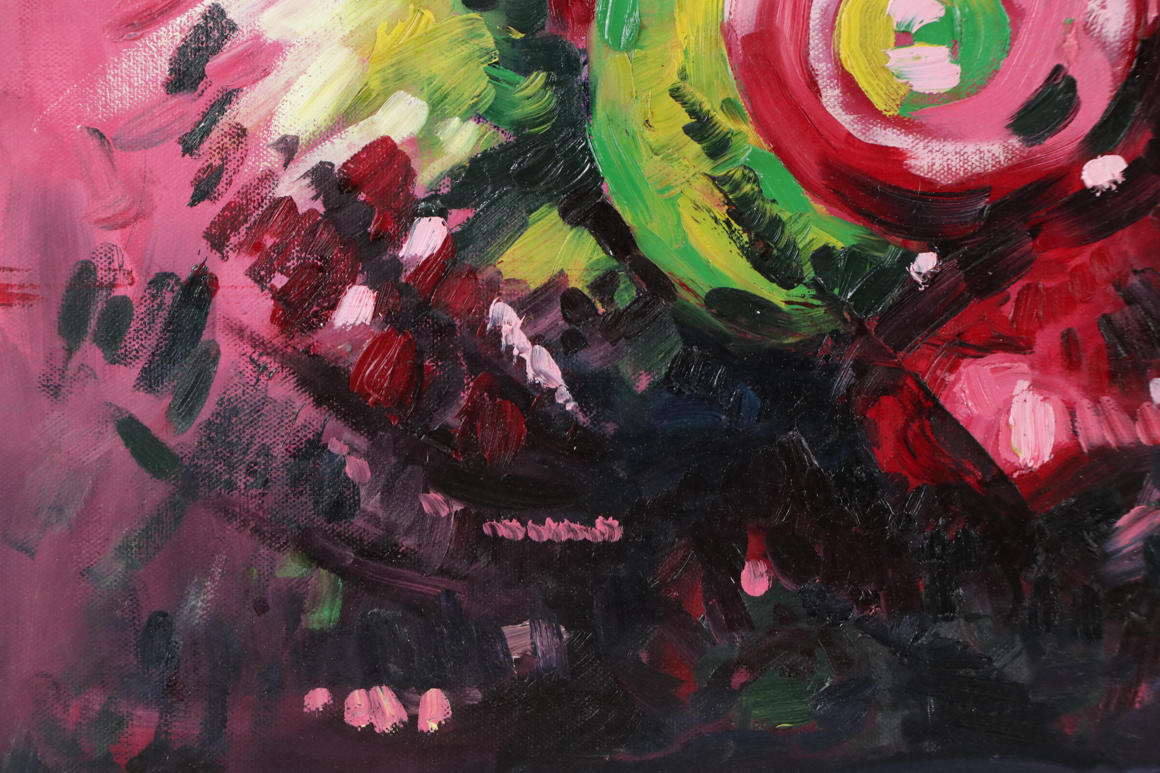Adedotun Adesida Abstract Acrylic Painting in Pink and Green, 21st Century