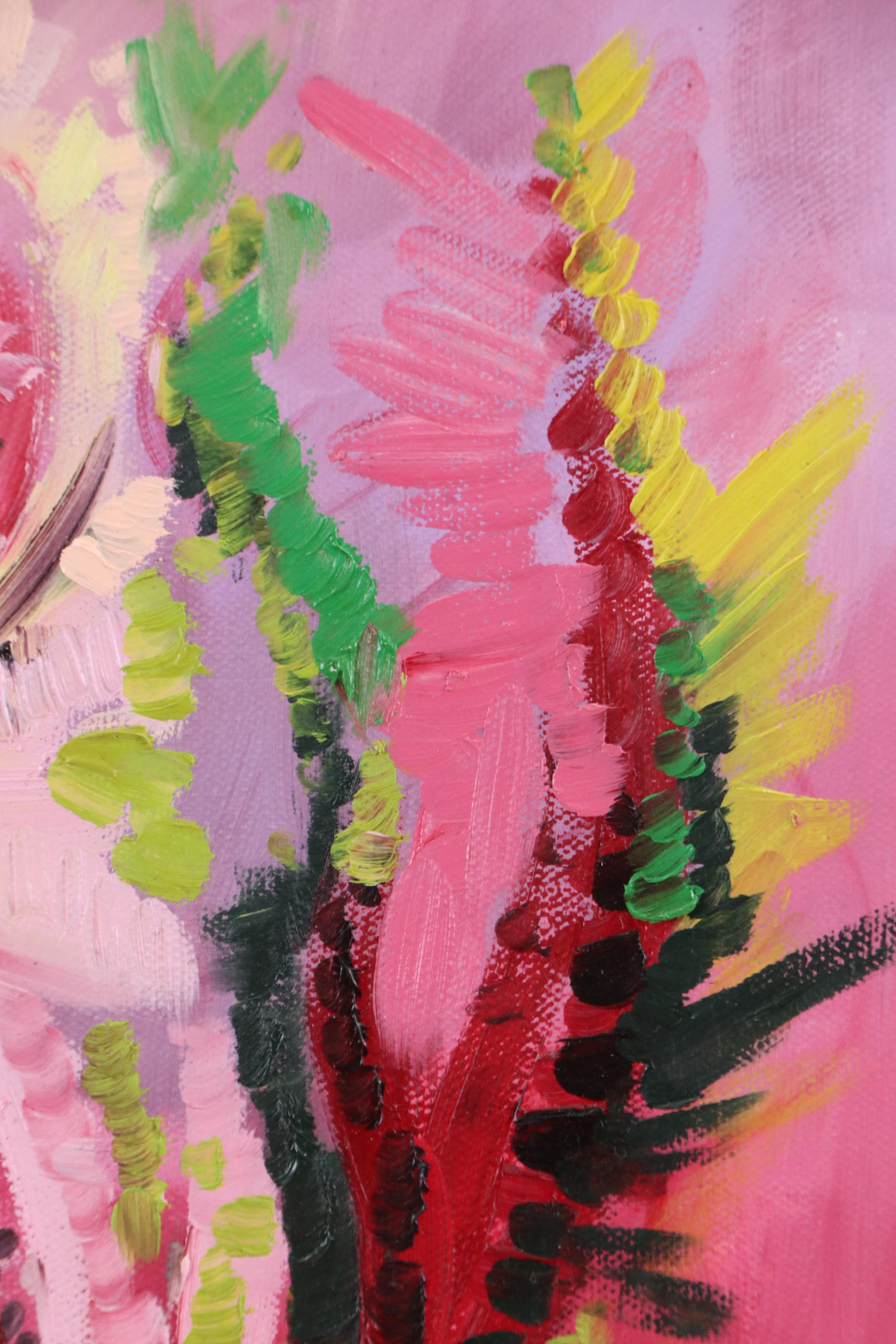 Adedotun Adesida Abstract Acrylic Painting in Pink and Green, 21st Century