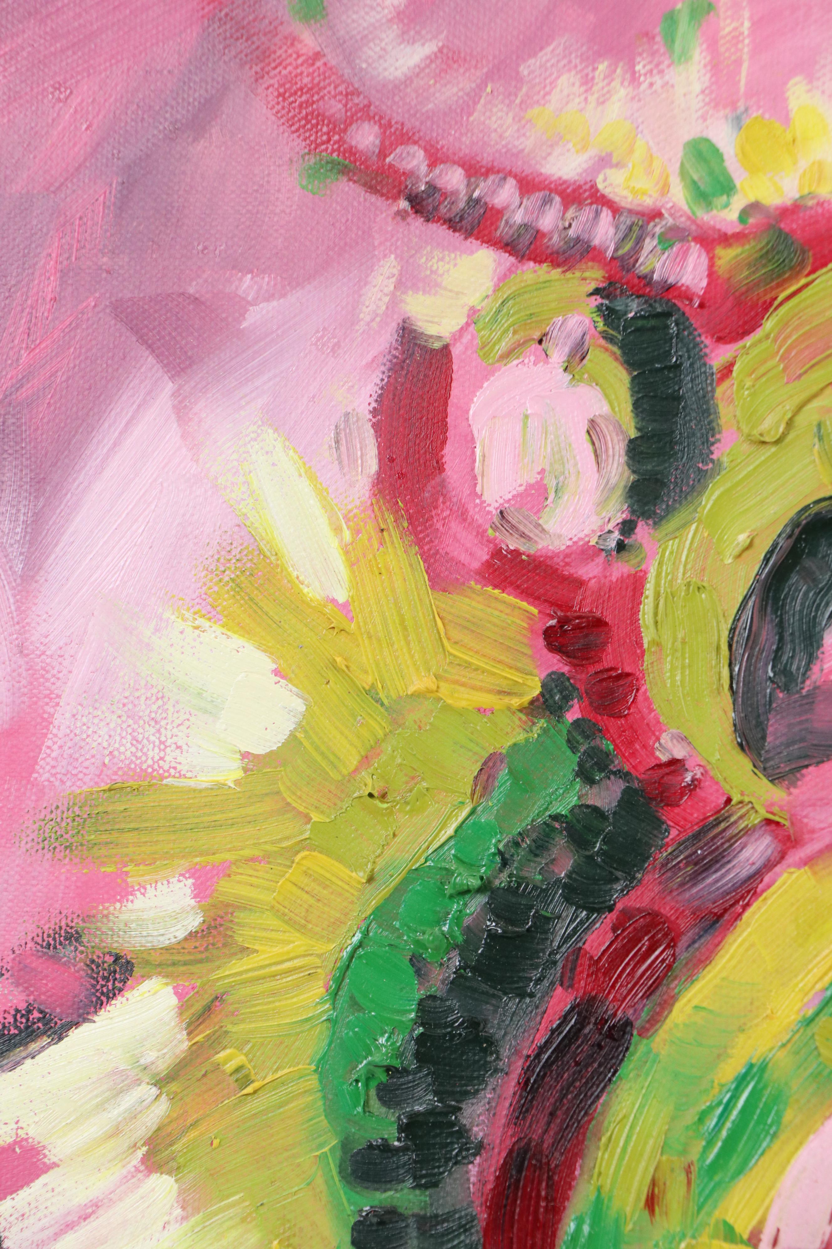 Adedotun Adesida Abstract Acrylic Painting in Pink and Green, 21st Century