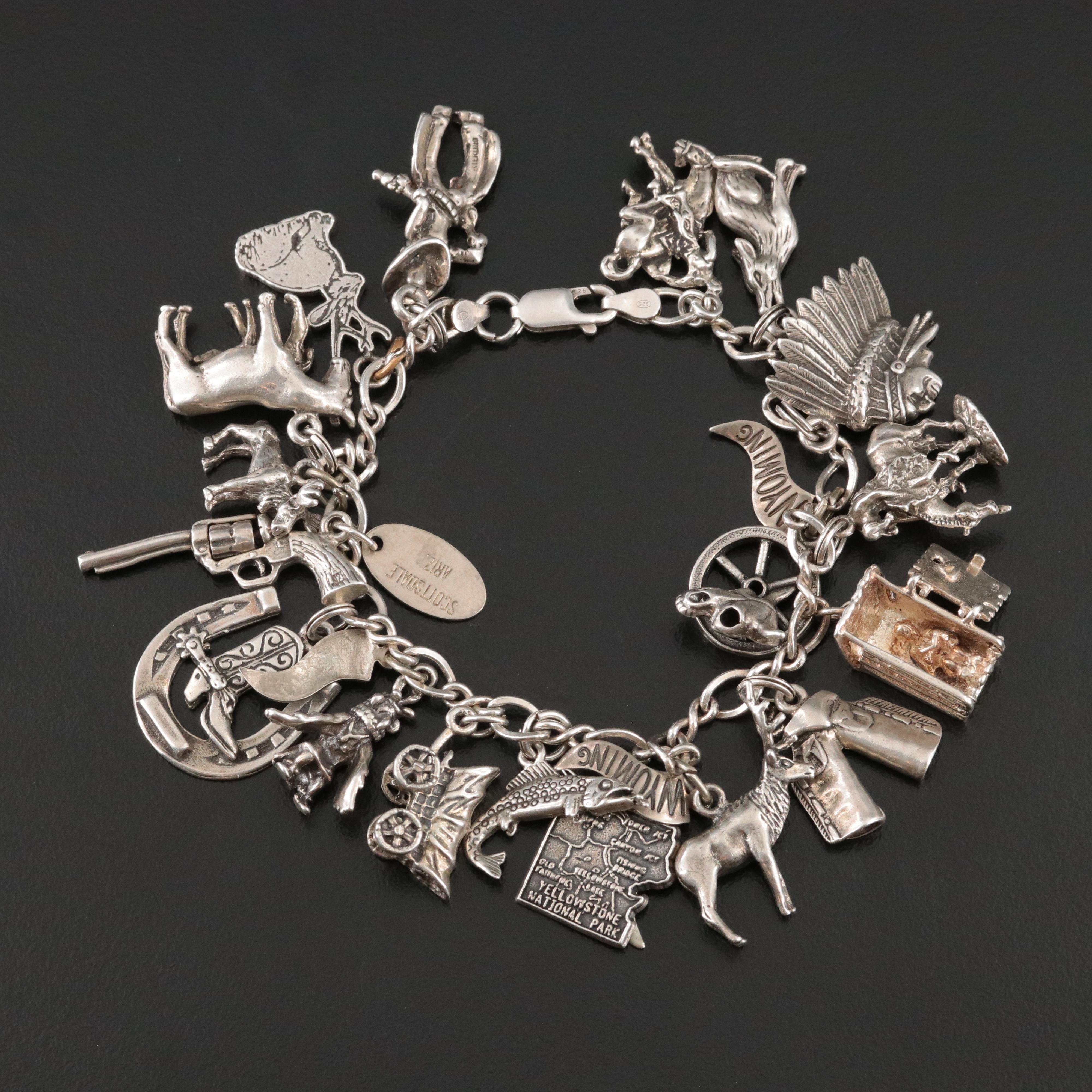 Western Themed Sterling Charm Bracelet