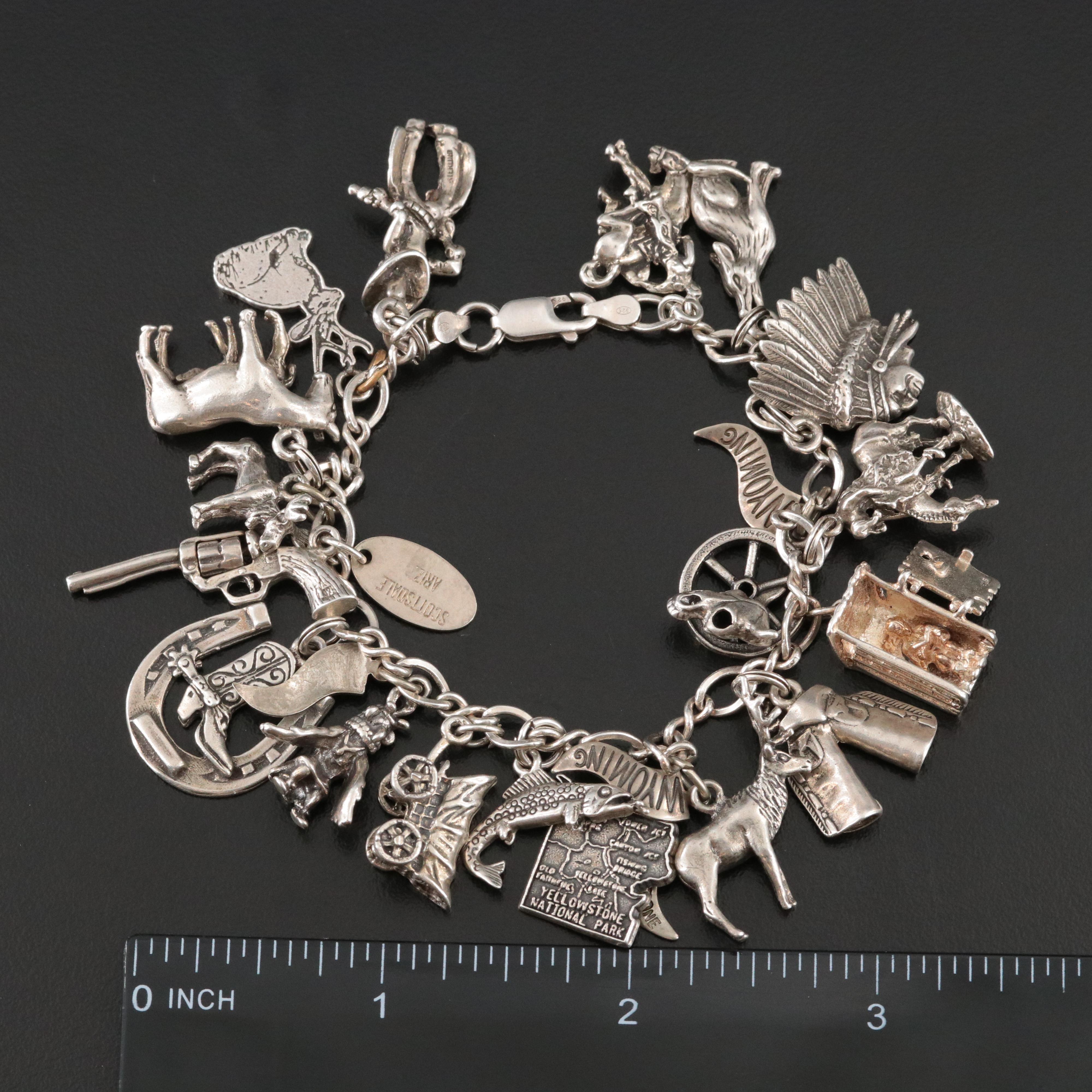 Western Themed Sterling Charm Bracelet