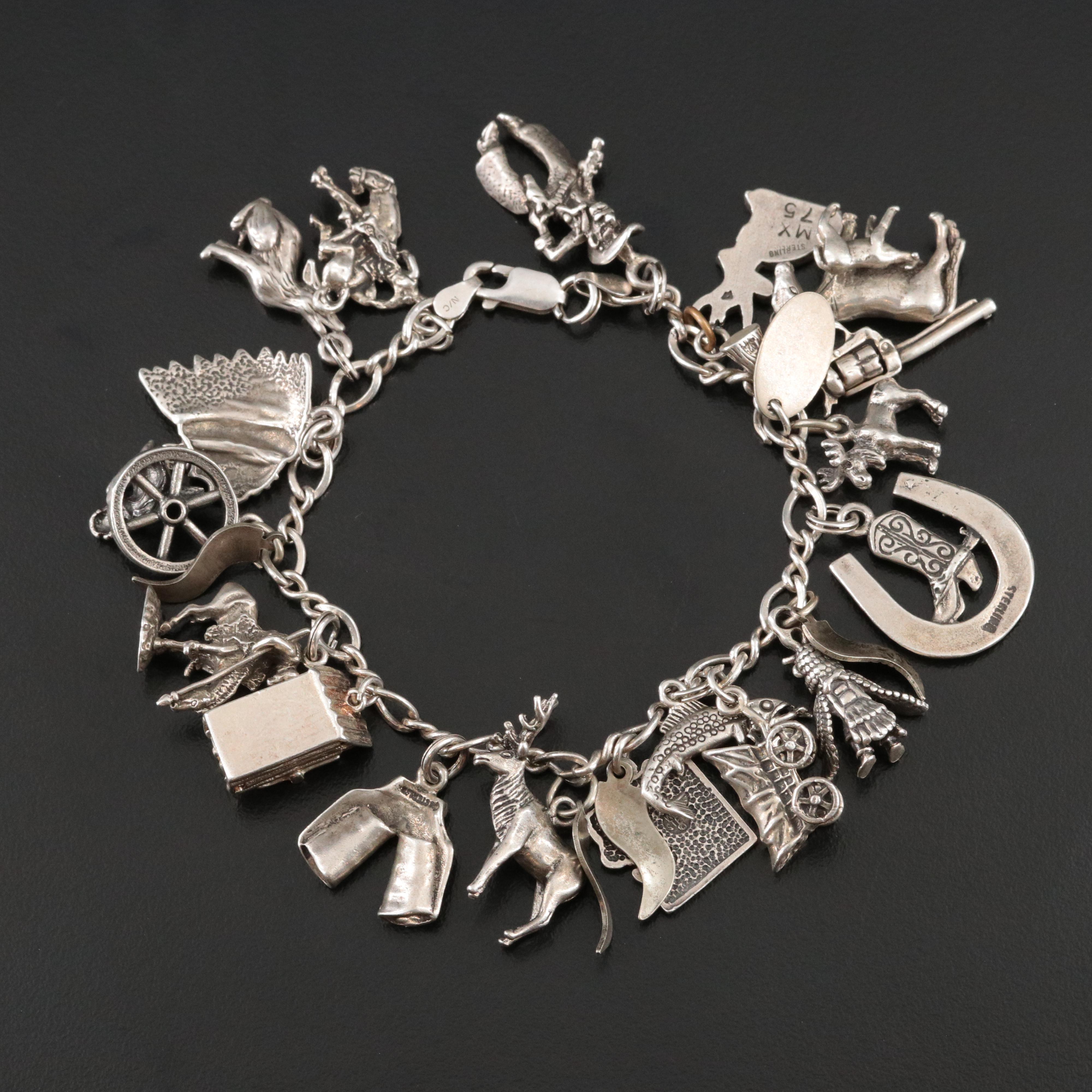 Western Themed Sterling Charm Bracelet