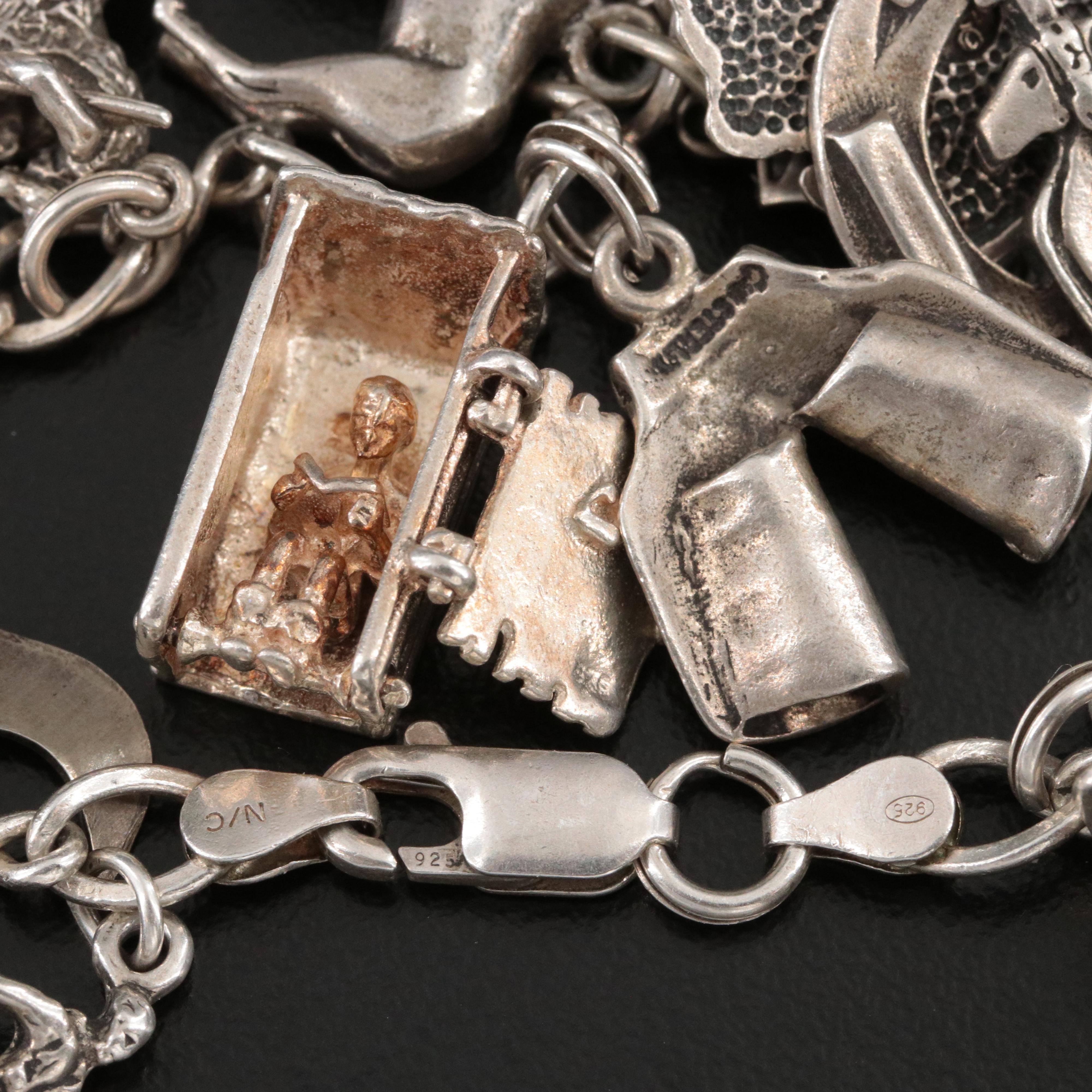 Western Themed Sterling Charm Bracelet