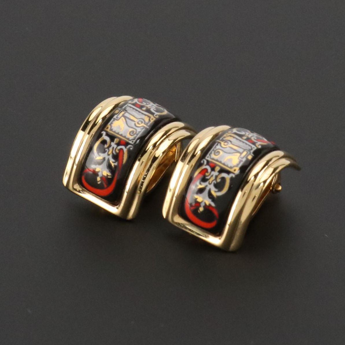 Hermès Enamel Half-Hoop Clip Earrings, With Box