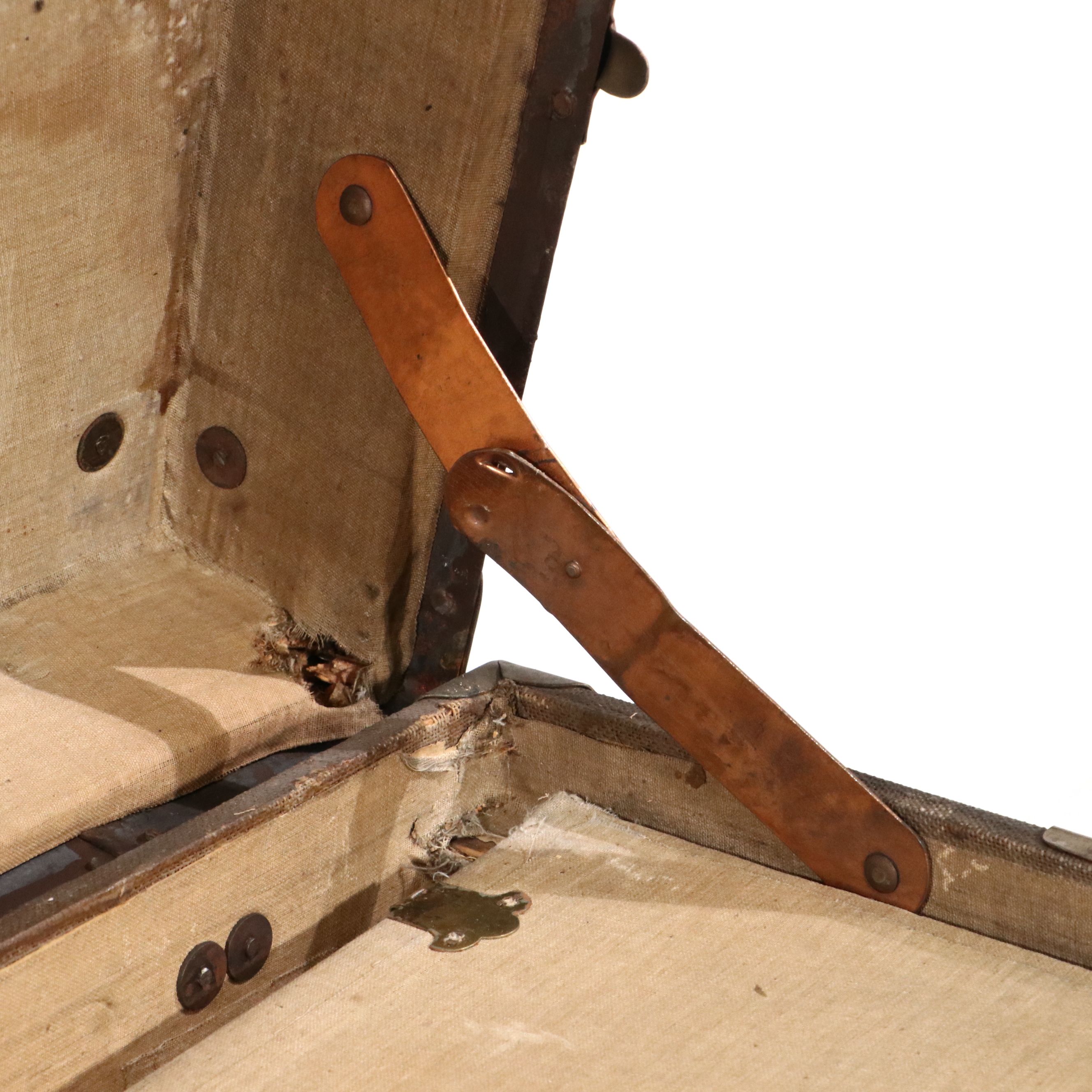 Victorian Painted Canvas and Leather Flat Top Steamer Trunk