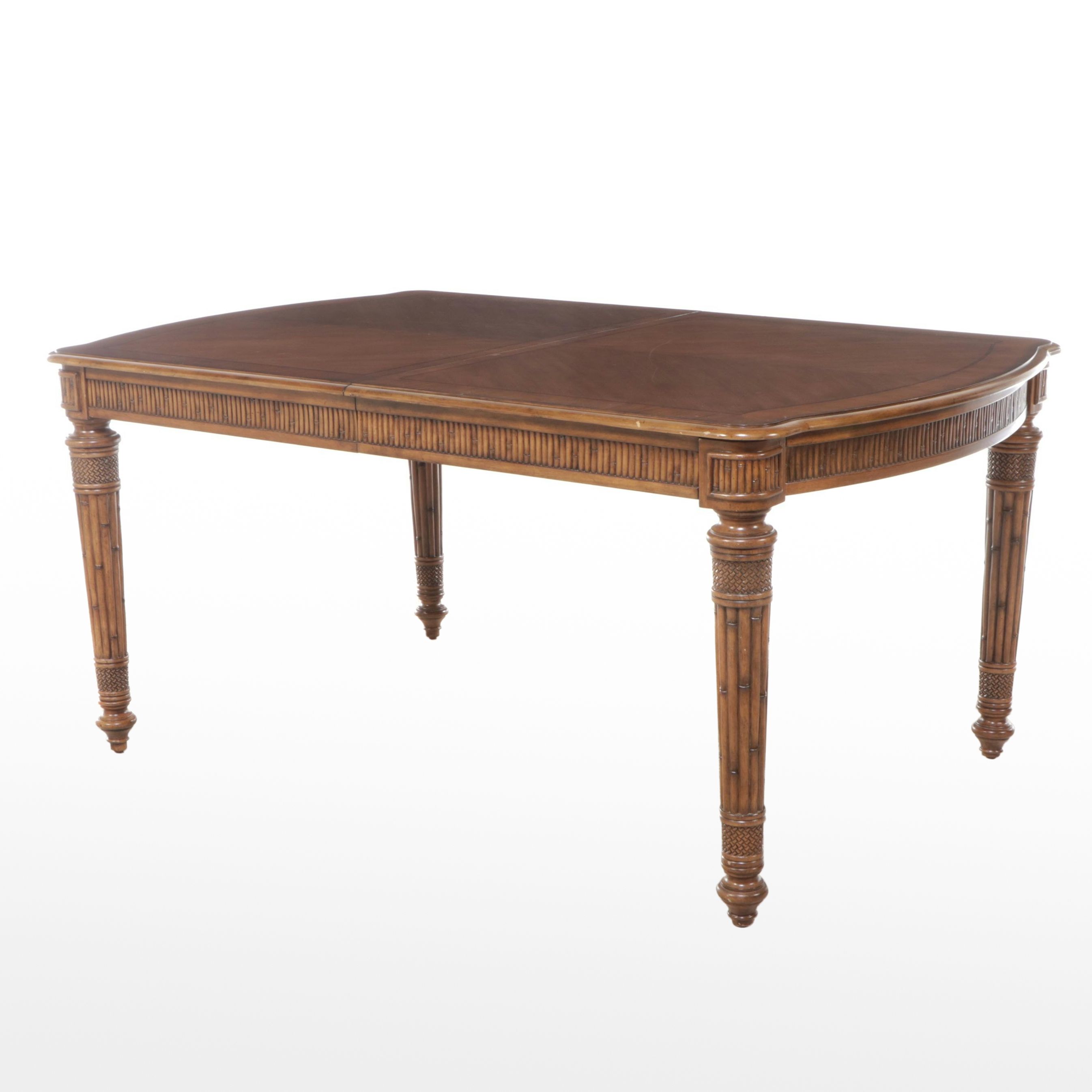 Neoclassical Style Bamboo-Form Carved Walnut Dining Table