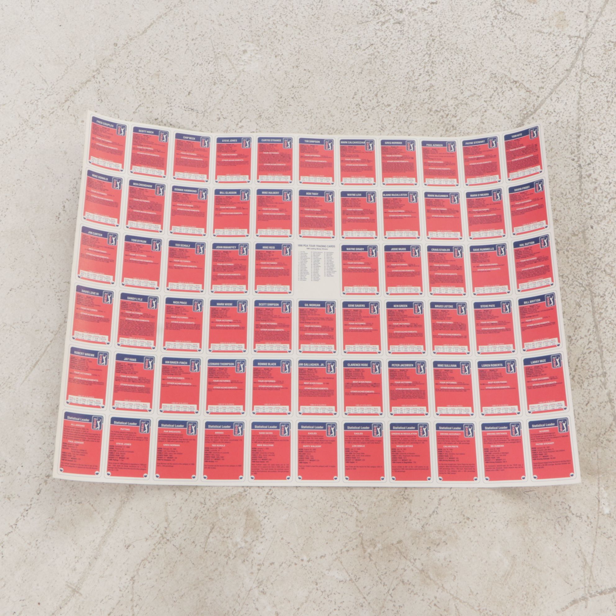 Four Identical 1990 Two-Sided PGA Tour Trading Card Posters