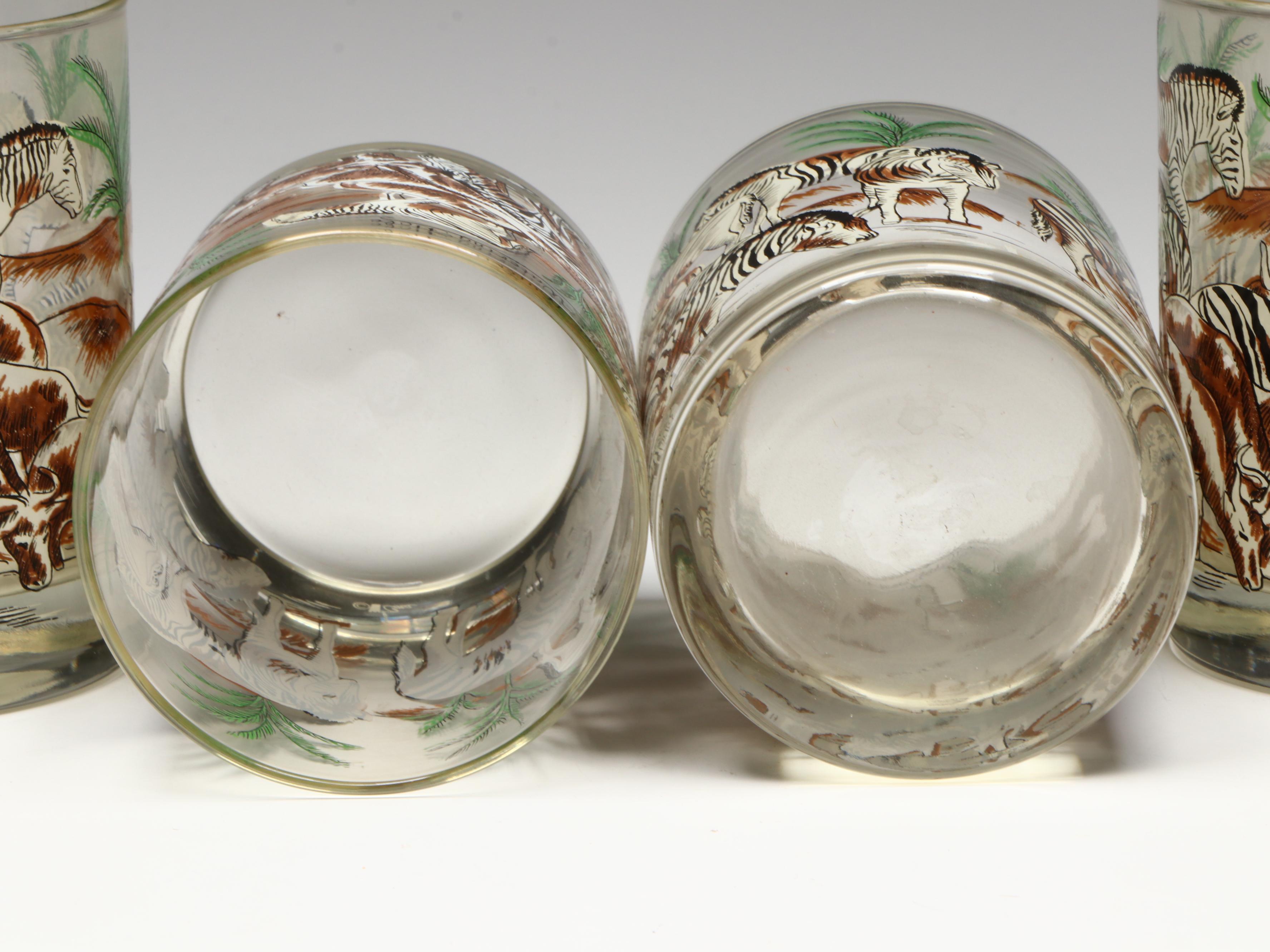 Vintage Cera Glass The Watering Hole Safari Themed Old Fashioned Glasses