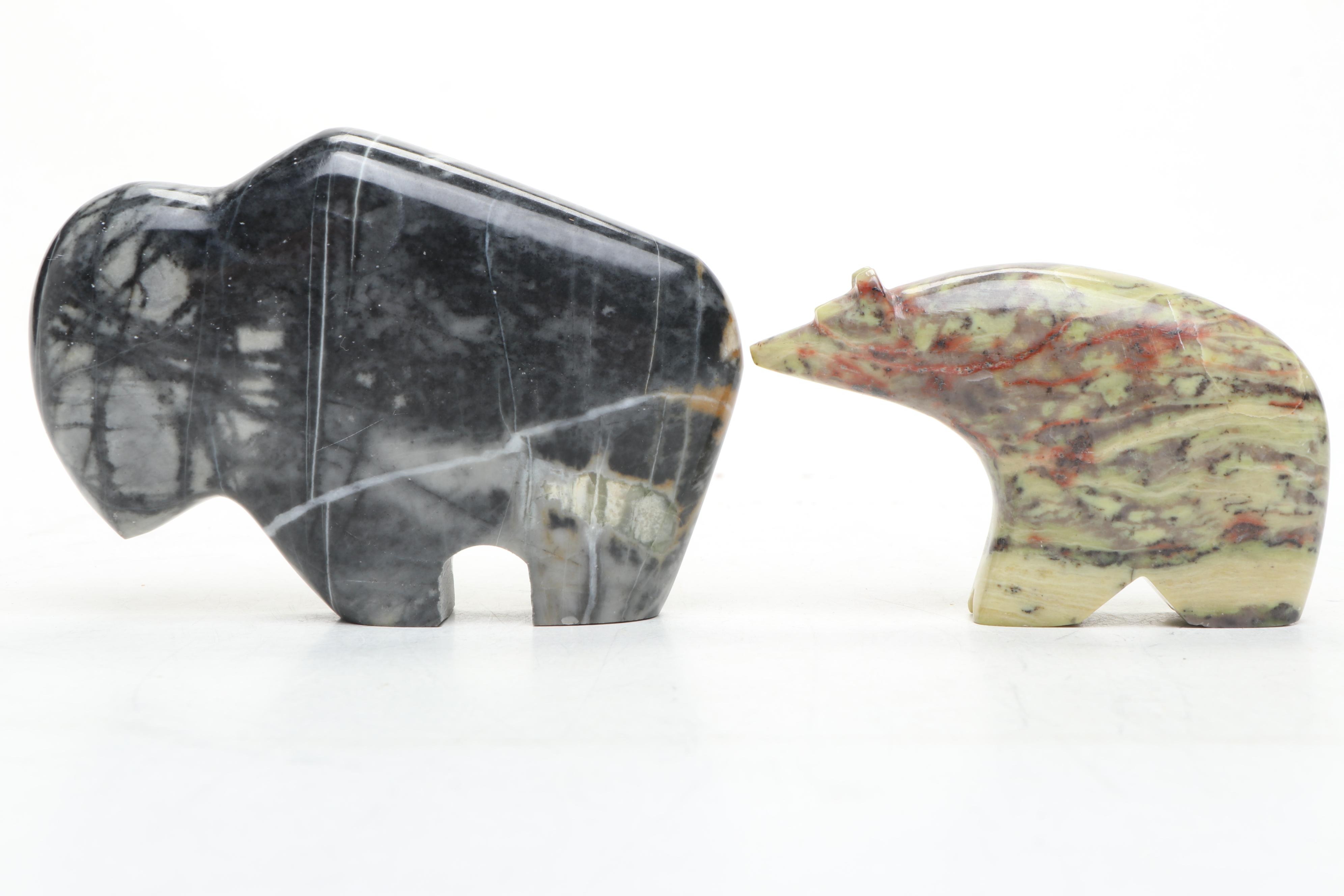 Native American Fetish Style Carved Stone Animals, Hrvatska Croatia Ceramic Cat