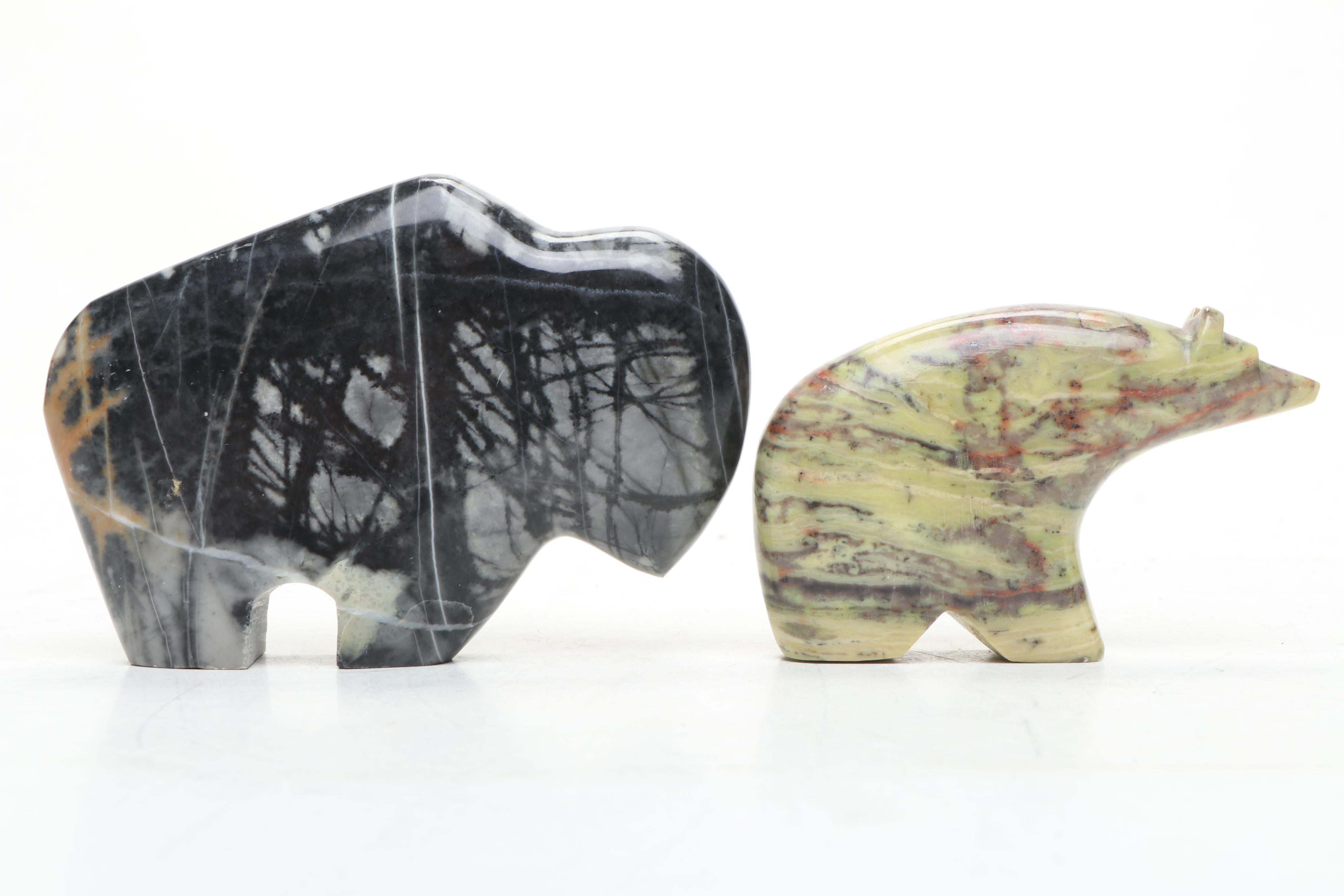 Native American Fetish Style Carved Stone Animals, Hrvatska Croatia Ceramic Cat