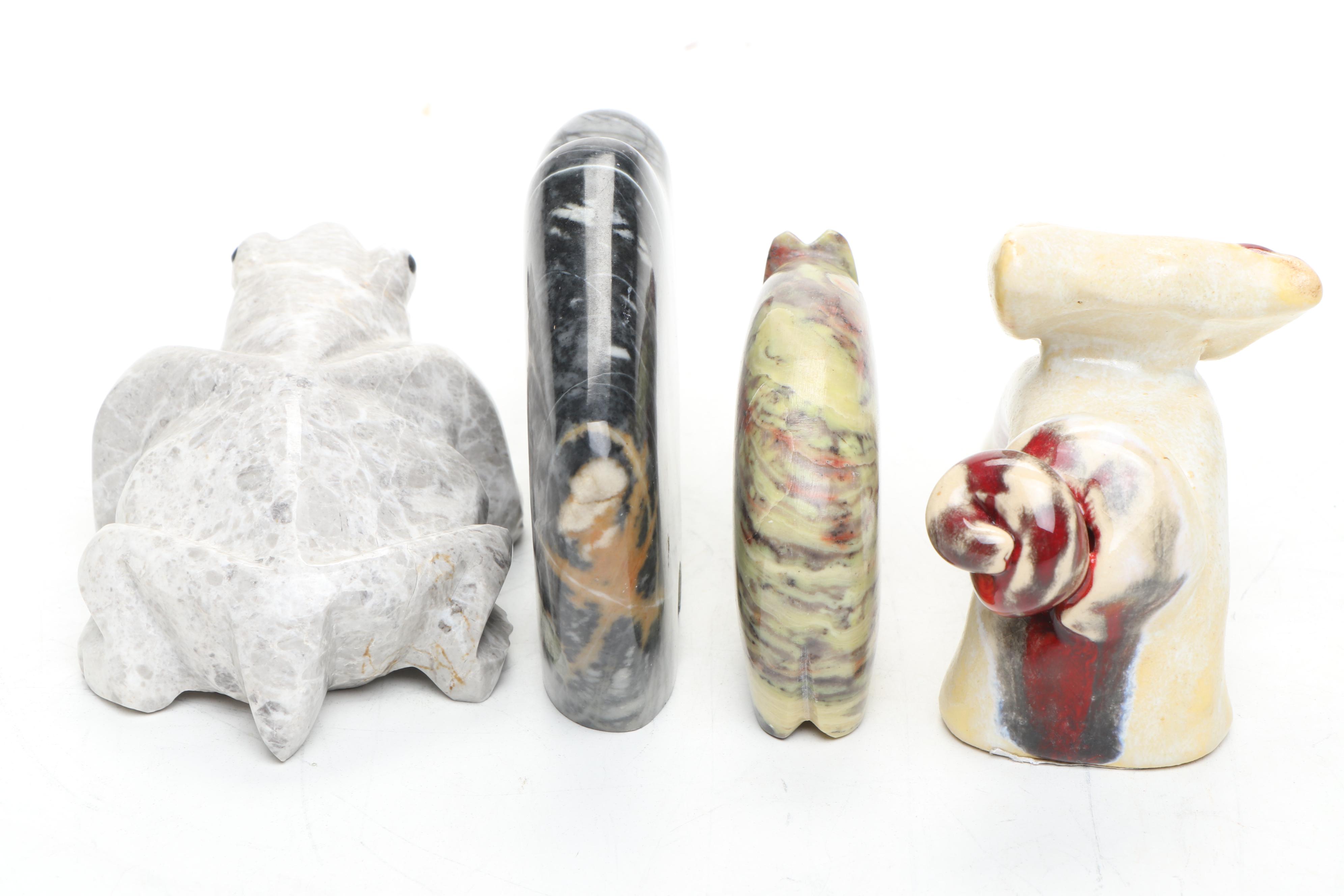 Native American Fetish Style Carved Stone Animals, Hrvatska Croatia Ceramic Cat