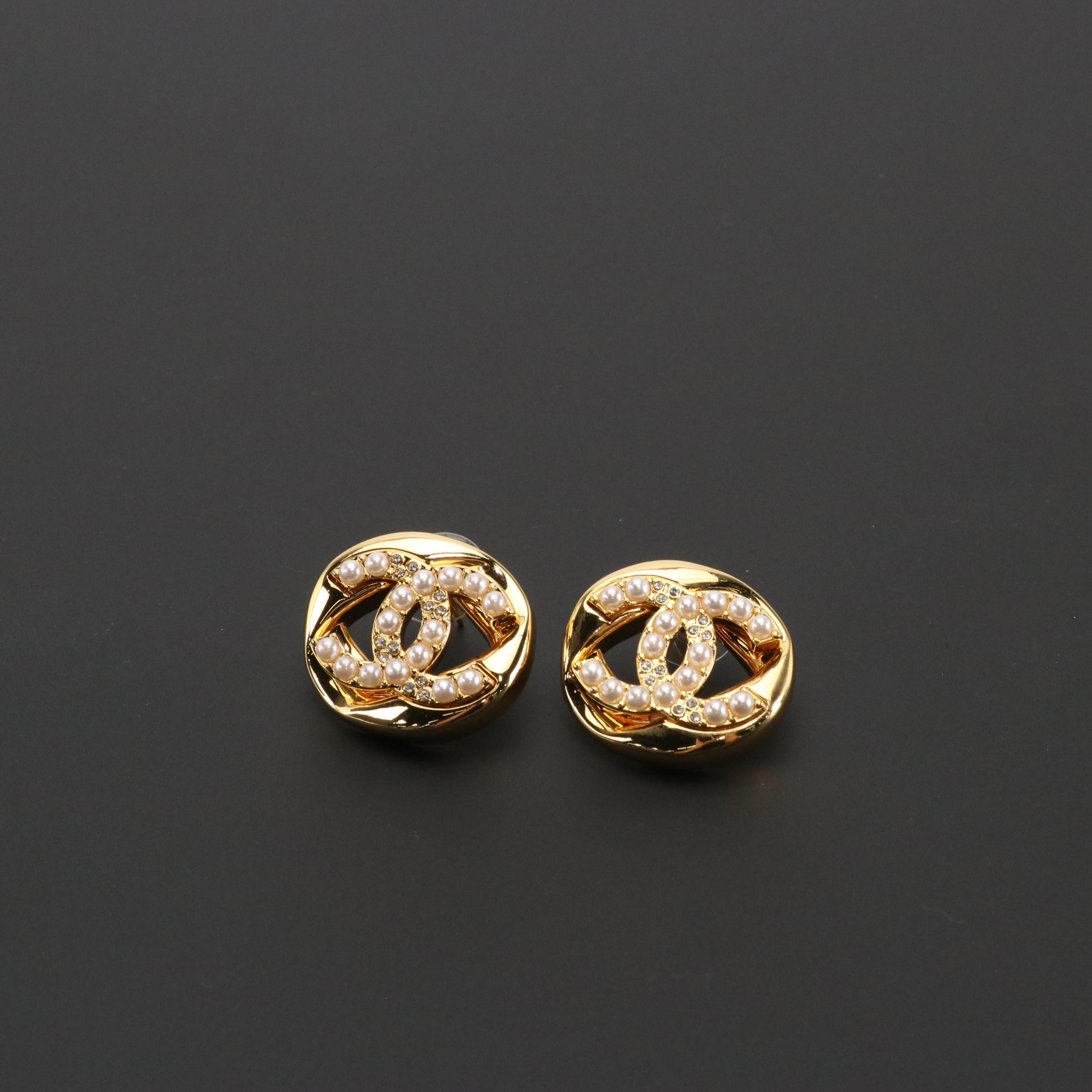 Chanel CC Faux Pearl and Strass Earrings