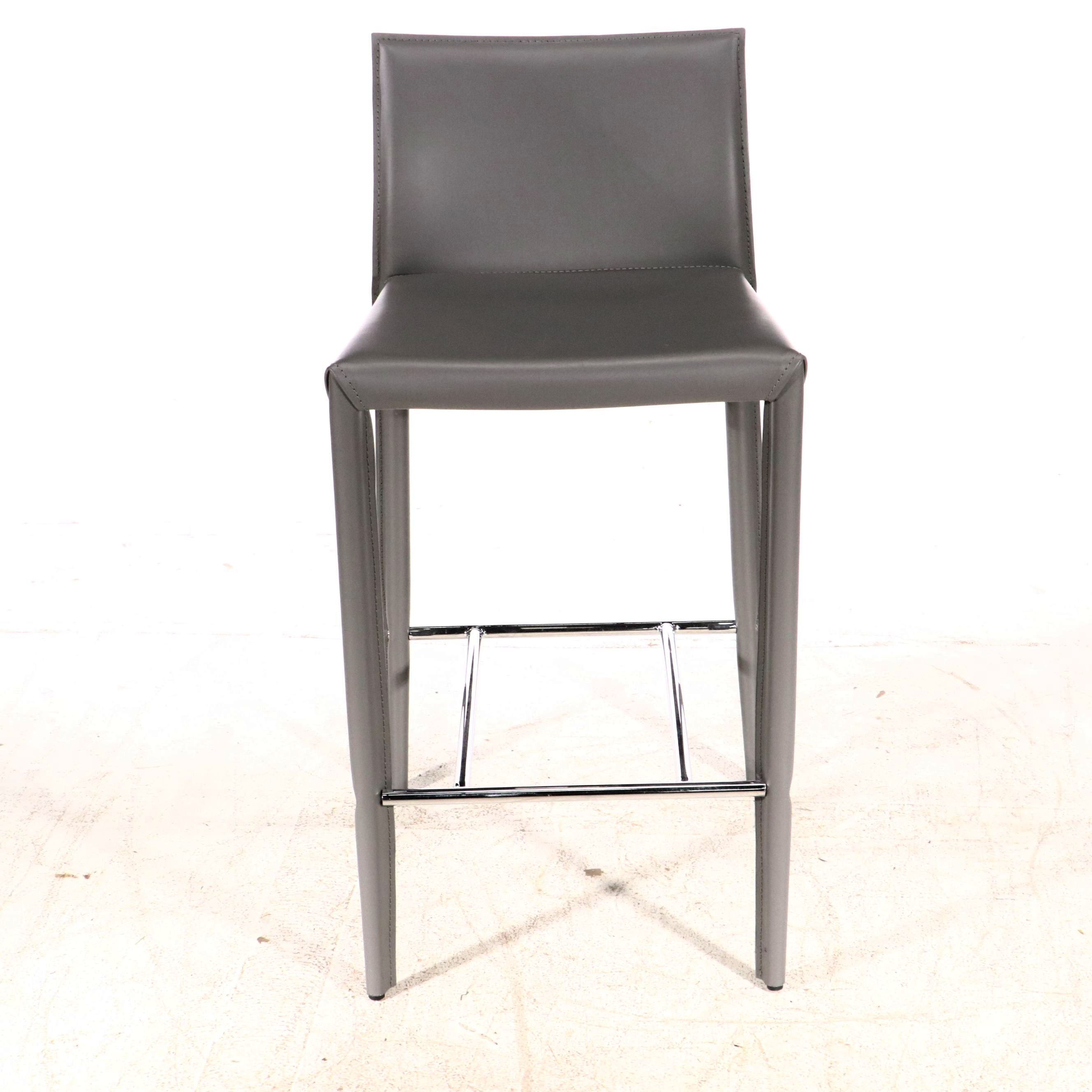 Set of Four Euro Style Inc. Modern Grey Faux Leather Barstools