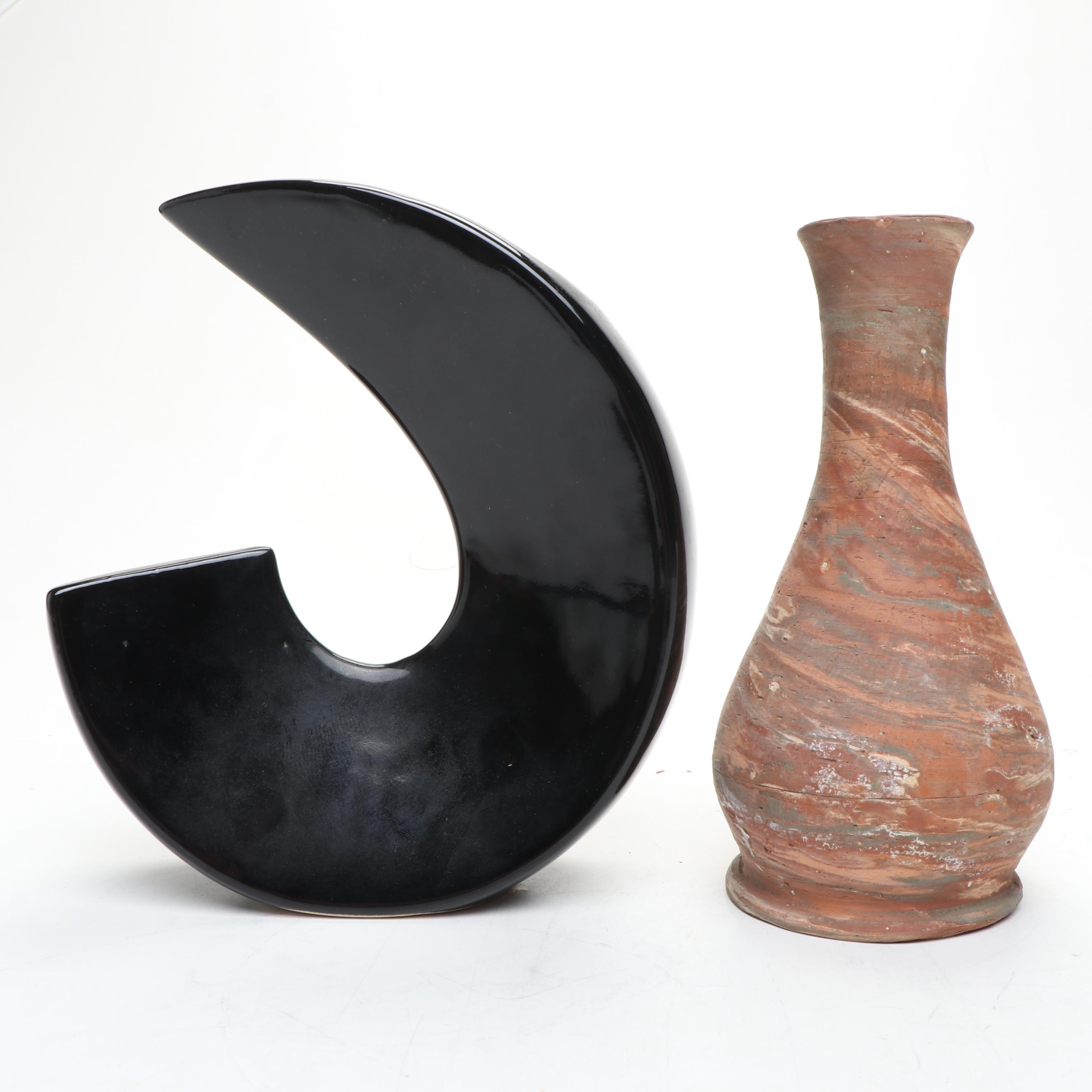 Japanese Black Ikebana Vase with Art Pottery Vase and Bottle Jar