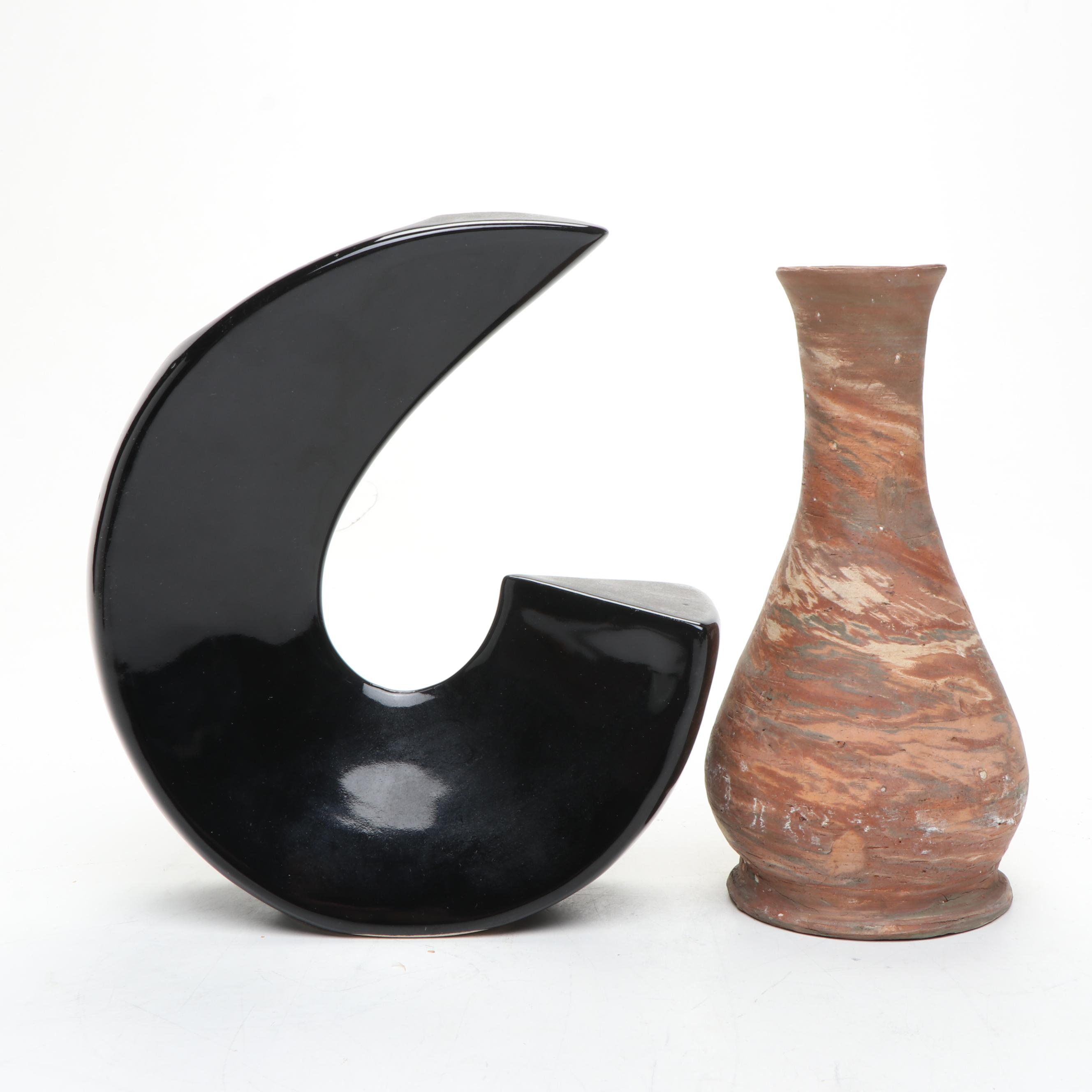 Japanese Black Ikebana Vase with Art Pottery Vase and Bottle Jar
