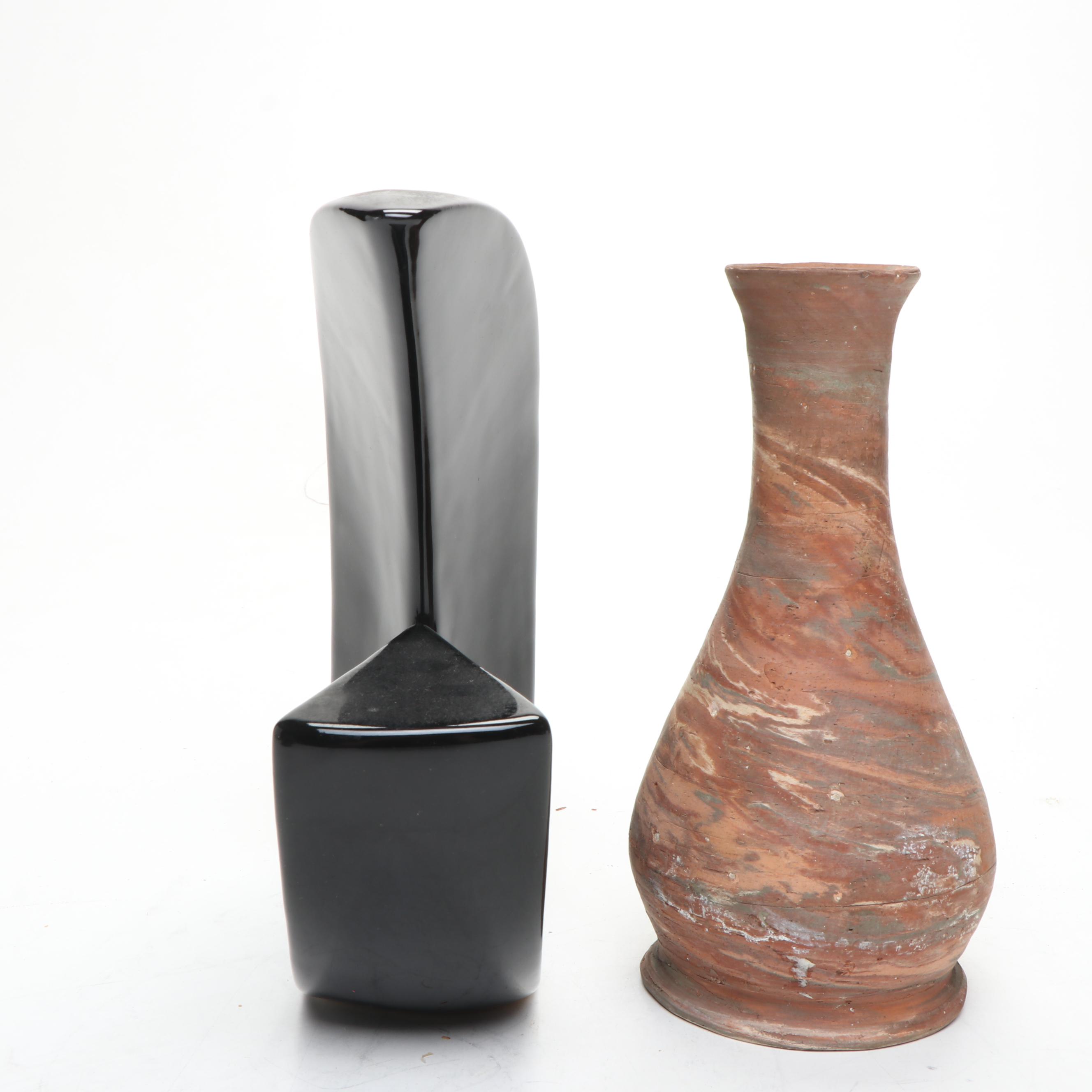Japanese Black Ikebana Vase with Art Pottery Vase and Bottle Jar