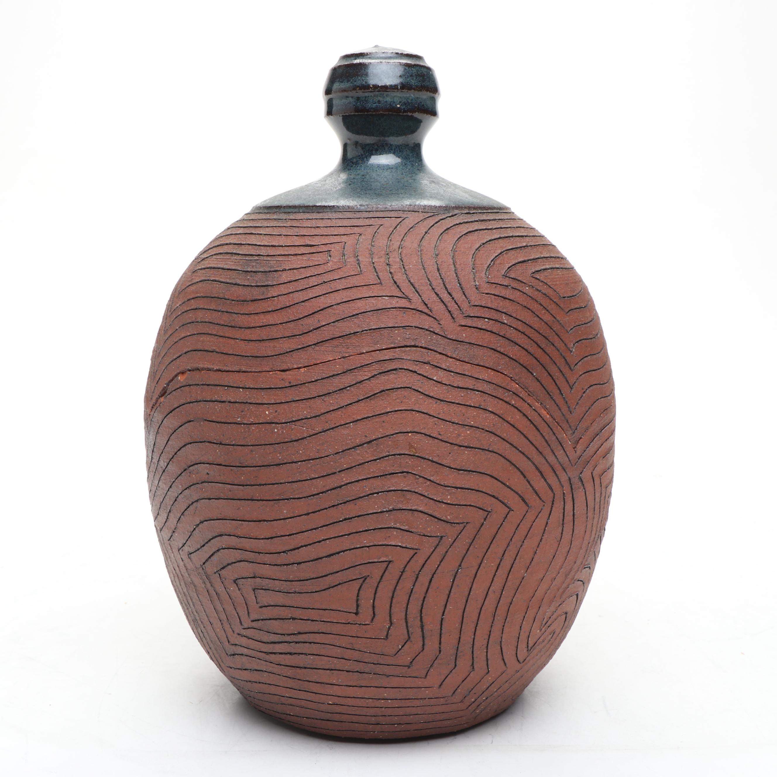 Japanese Black Ikebana Vase with Art Pottery Vase and Bottle Jar