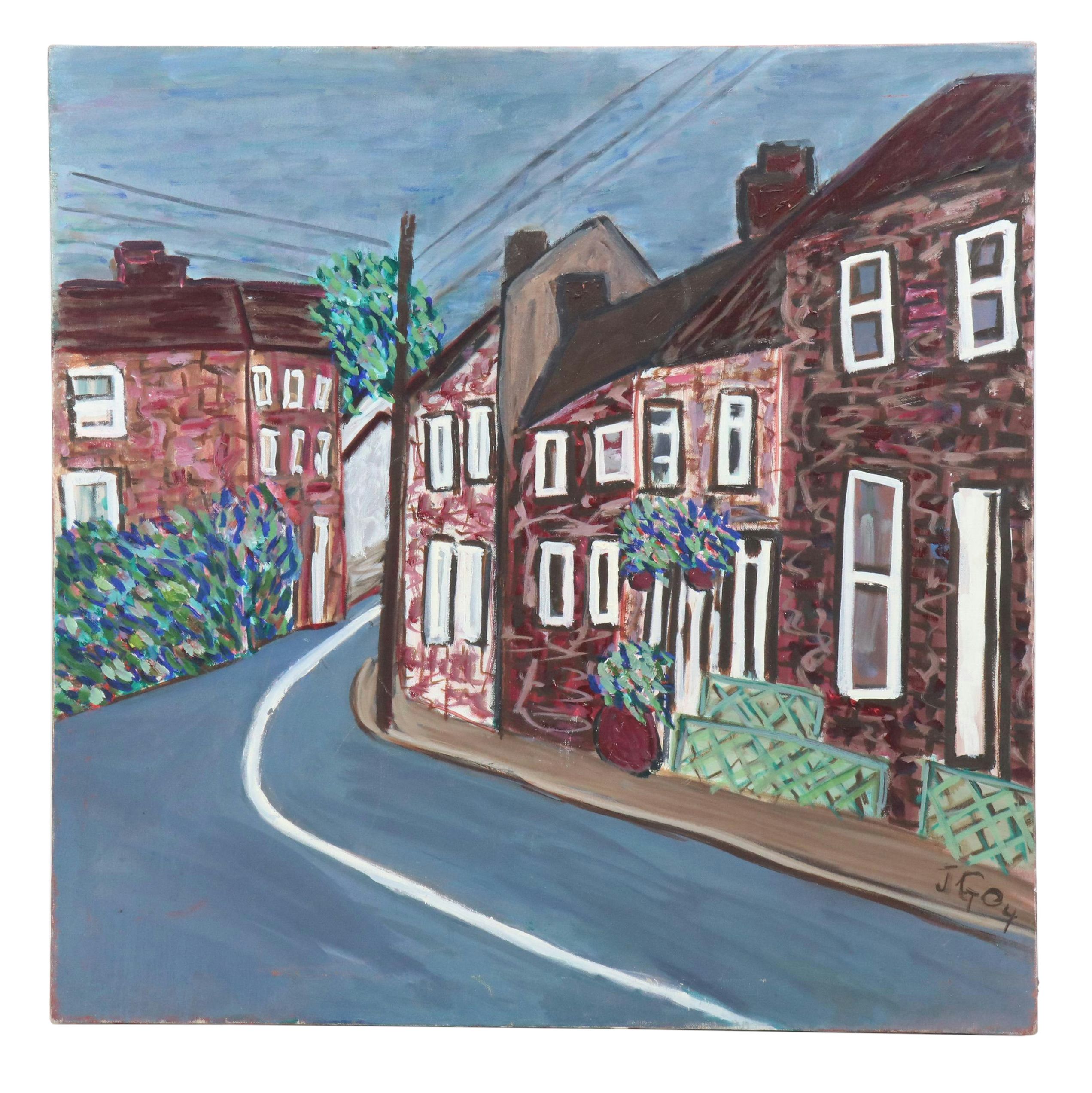 Janice Guttman Landscape Acrylic Painting of Street Scene, 2004