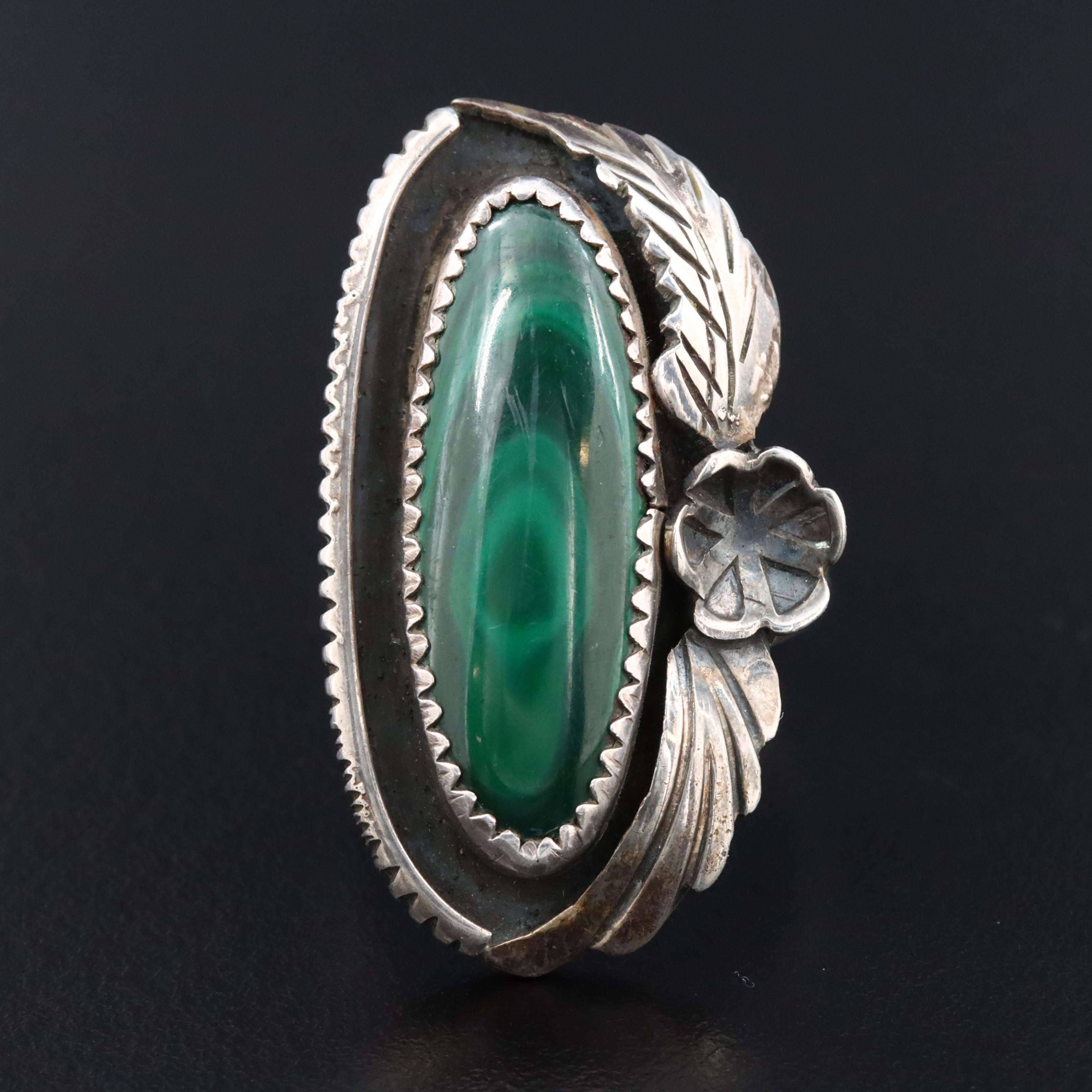 Robert Kelley Navajo Diné Sterling Malachite Pointer Ring