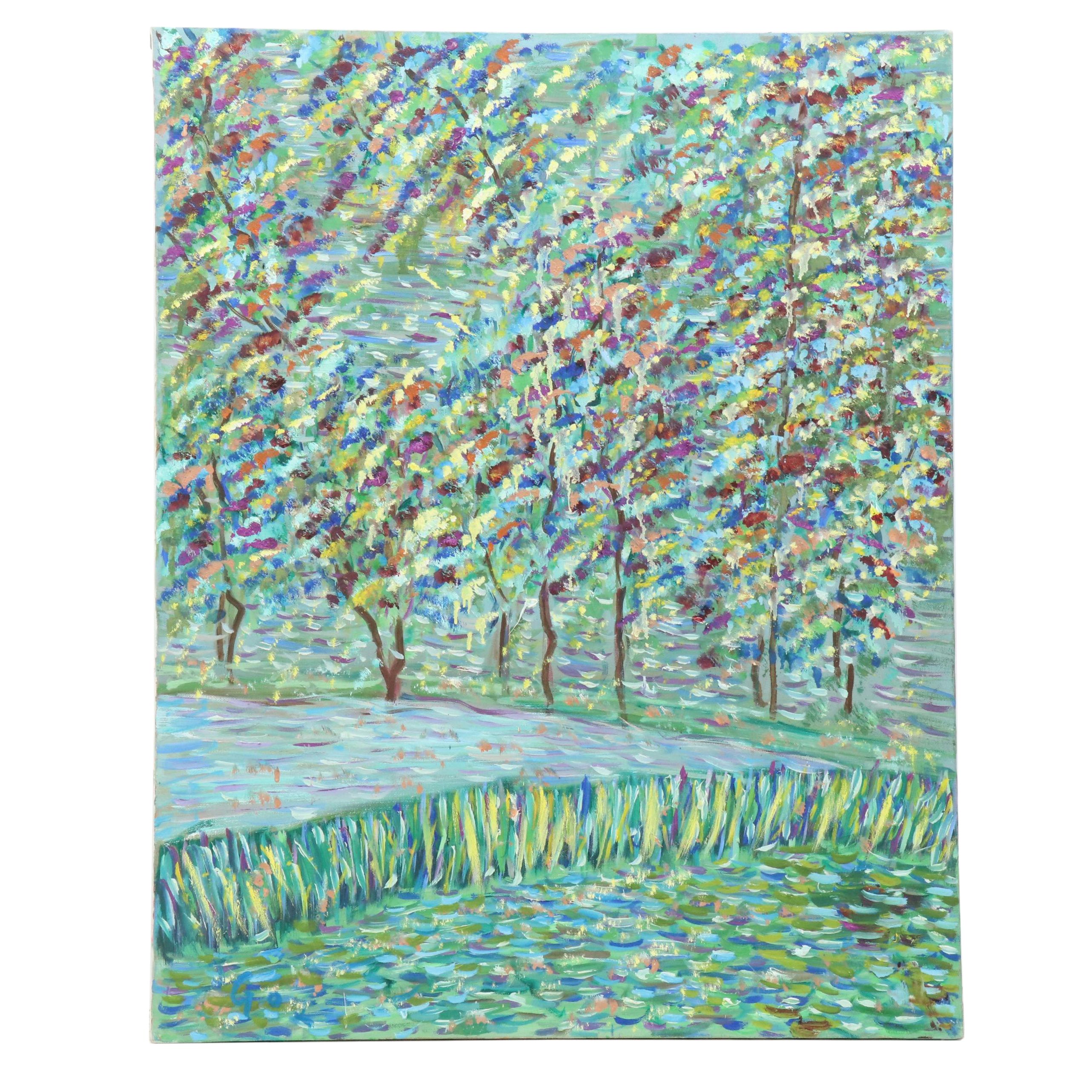 Janice Guttman Impressionistic Style Landscape Acrylic Painting, 2002