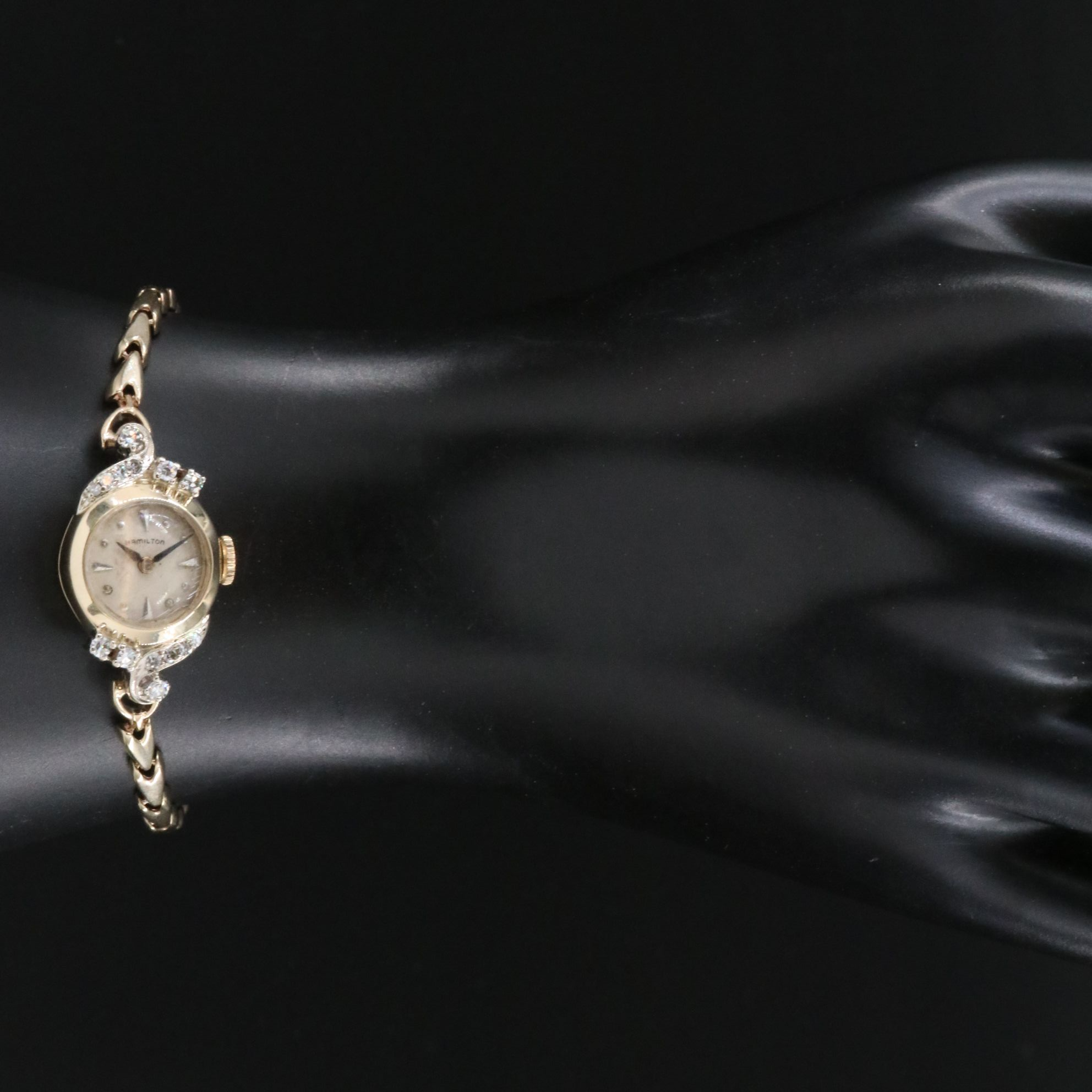 Hamilton 14K Gold & Diamond Vintage Watch