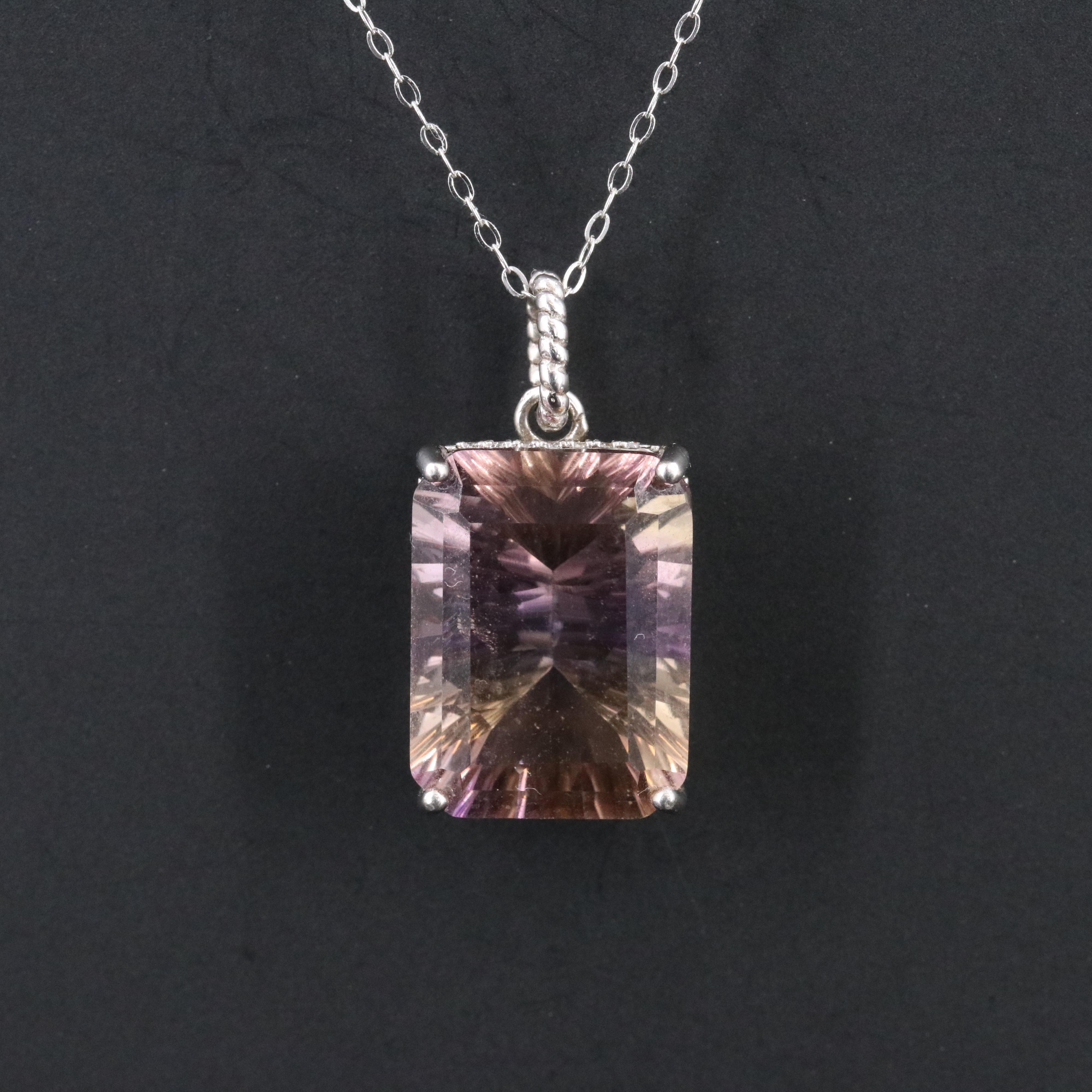 Sterling Ametrine and CZ Pendant Necklace