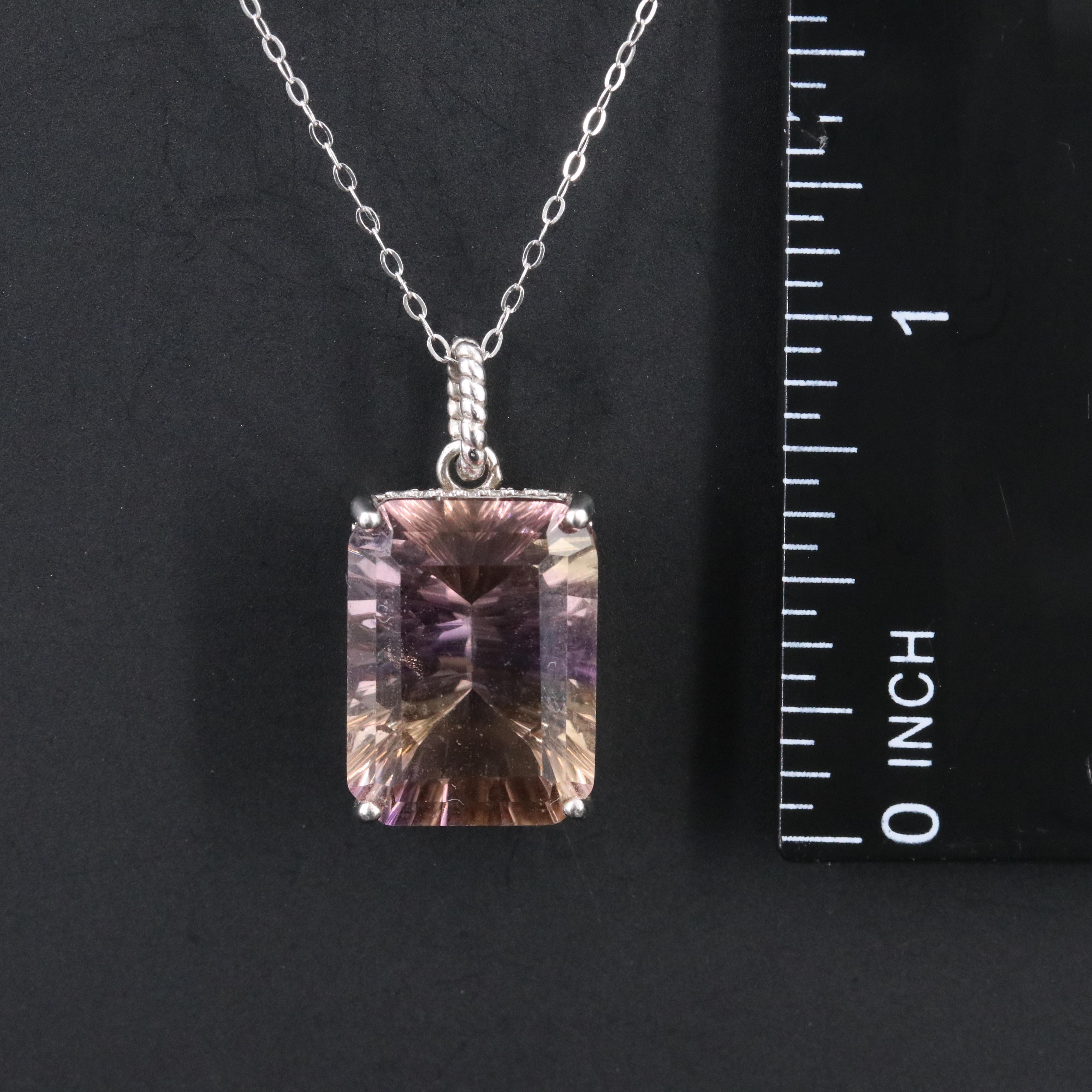 Sterling Ametrine and CZ Pendant Necklace