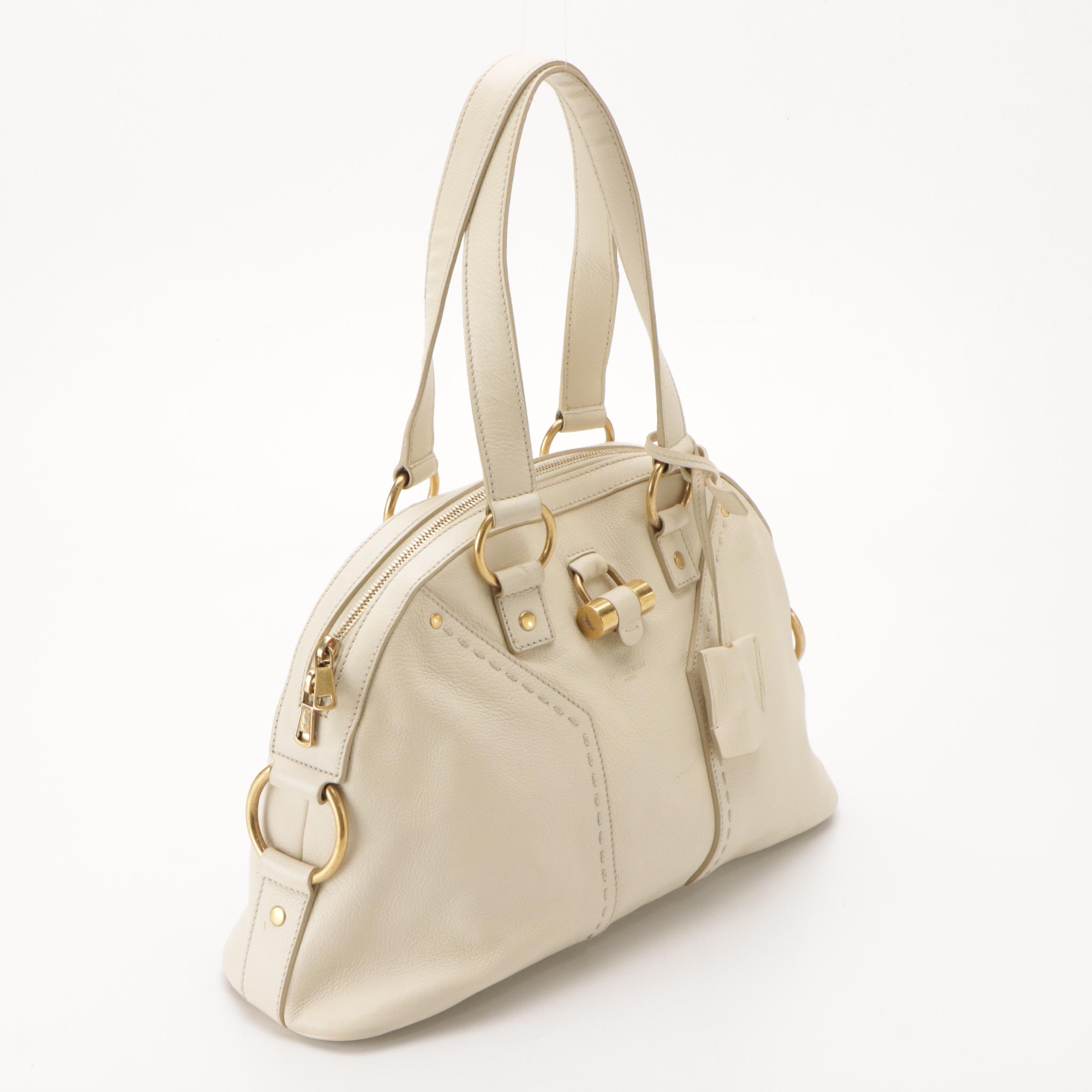 Yves Saint Laurent Domed Muse Handbag in Ivory Calfskin  Leather