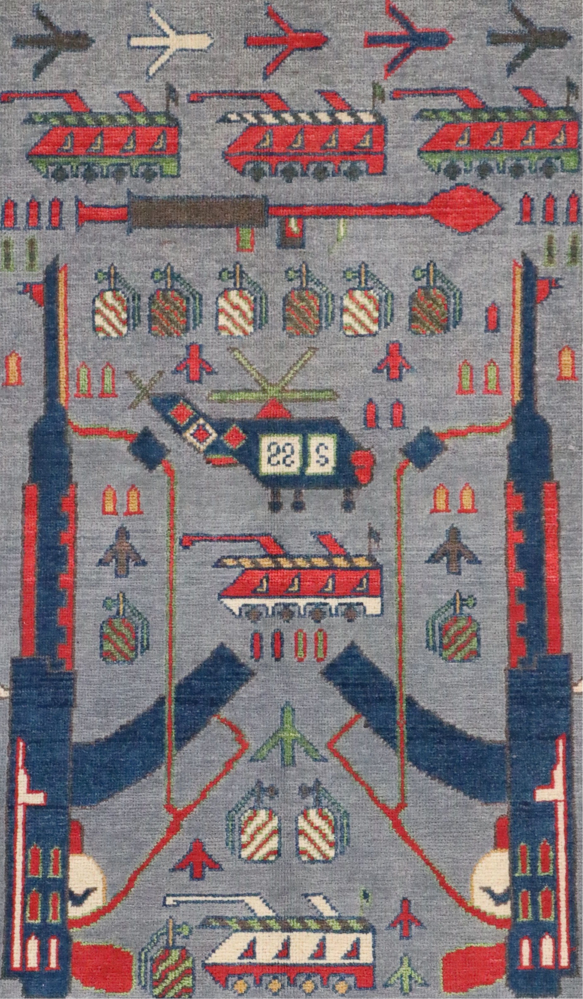 2'8 x 4'4 Hand-Knotted Afghan Pictorial War Accent Rug