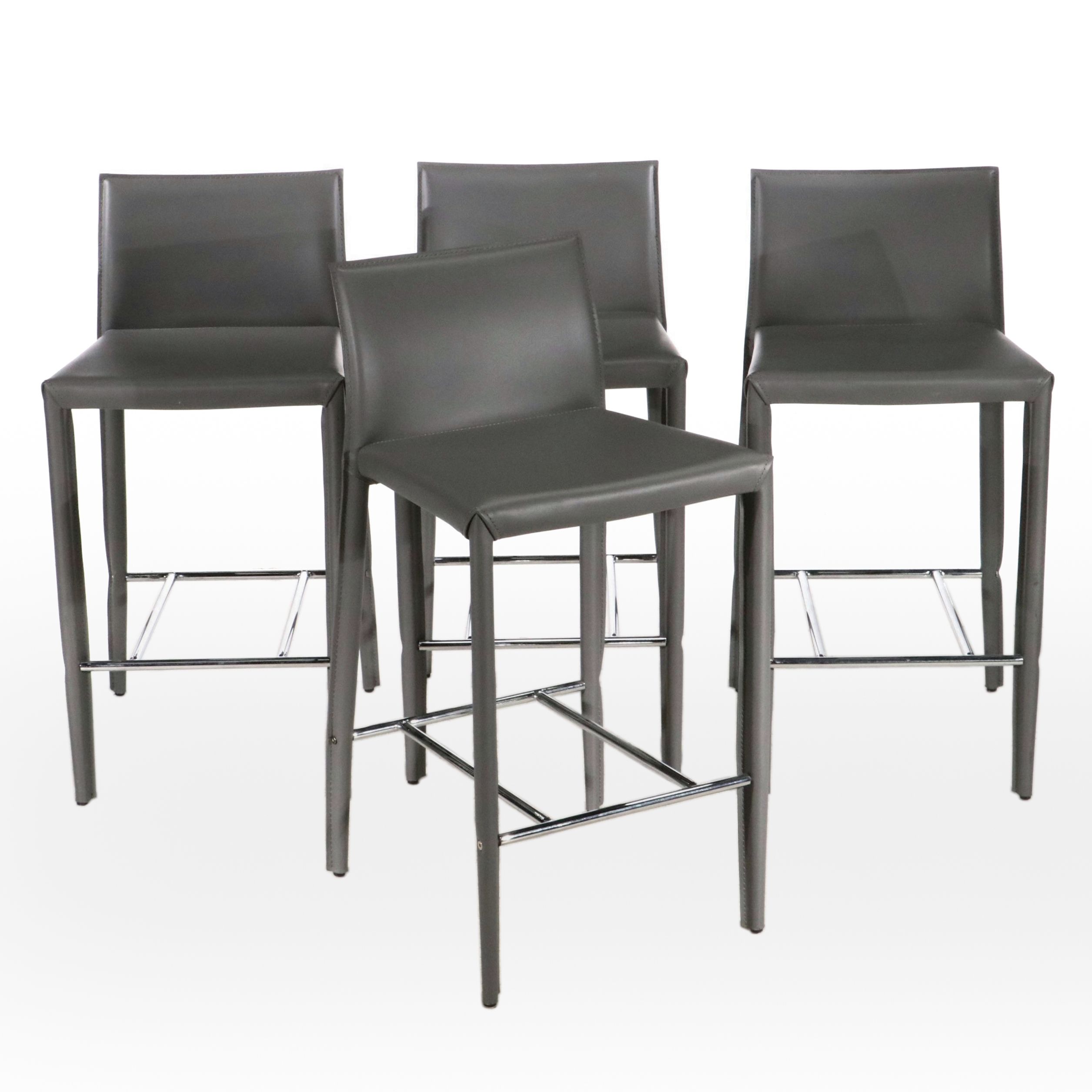 Set of Four Euro Style Inc. Modern Grey Faux Leather Barstools