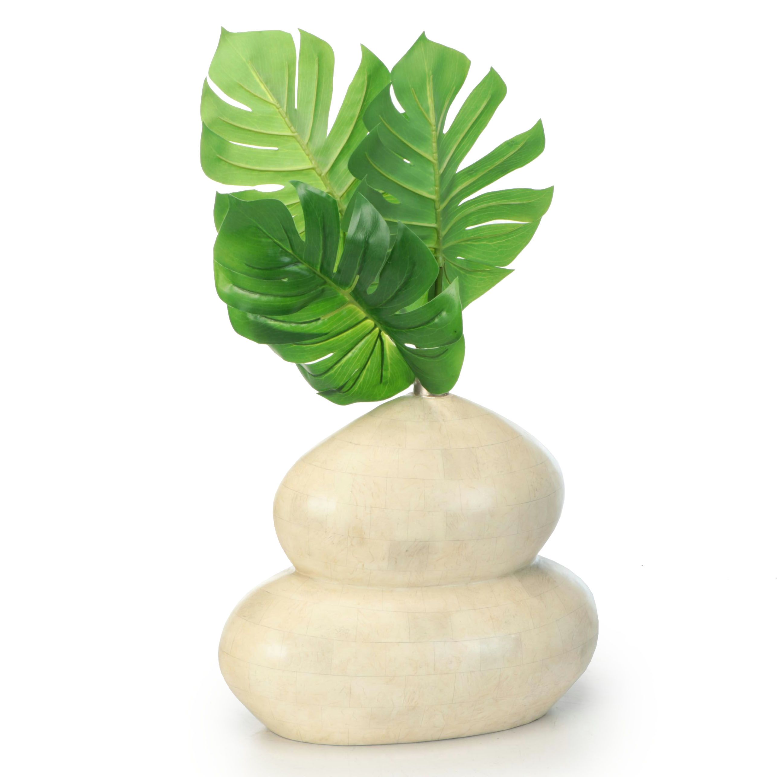 Artificial Lobed Monstera Leaves with Tessellated Double Gourd Vase
