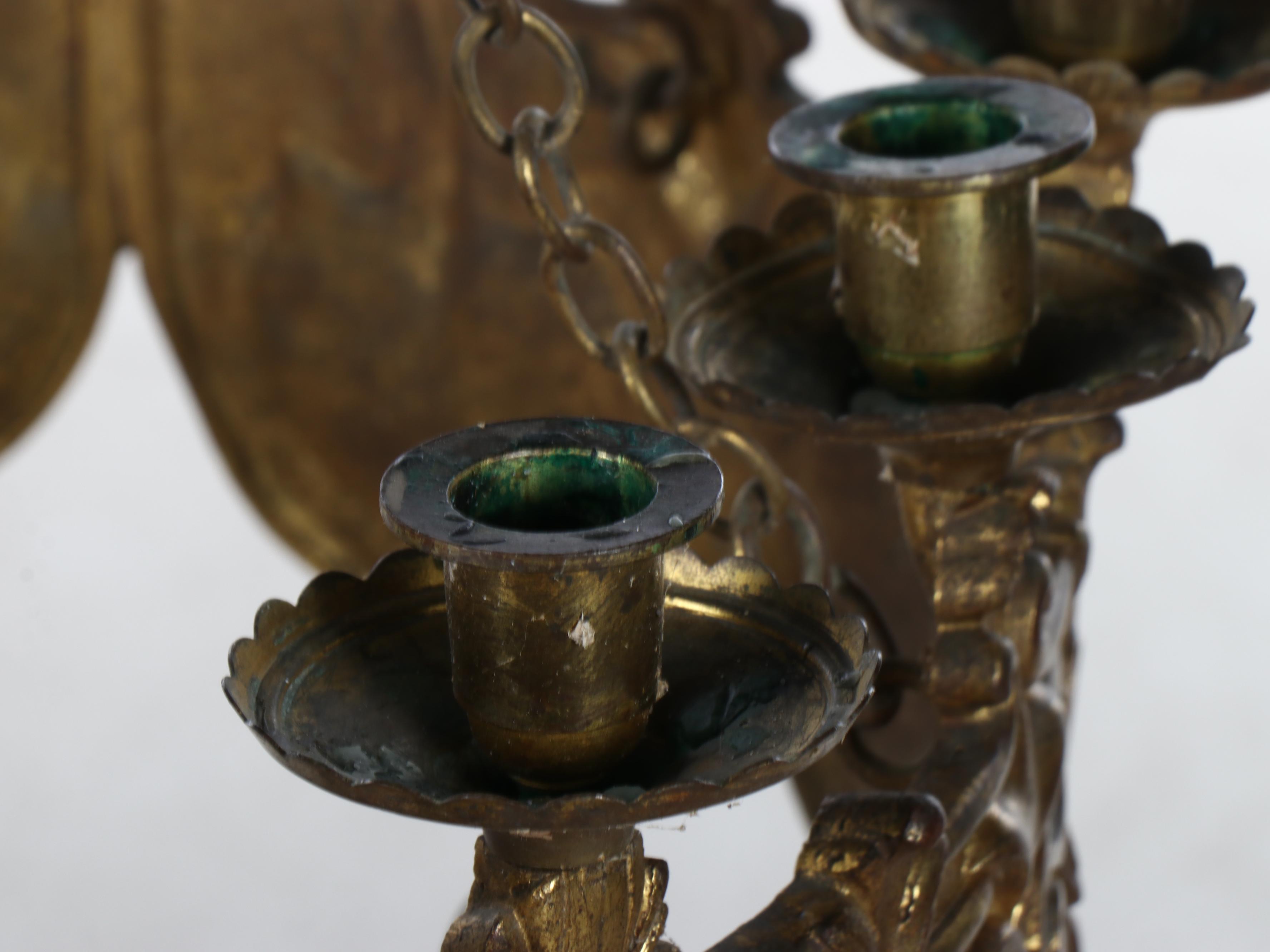 Brass Gothic Revival Church Sanctuary 12-Candle Chandelier