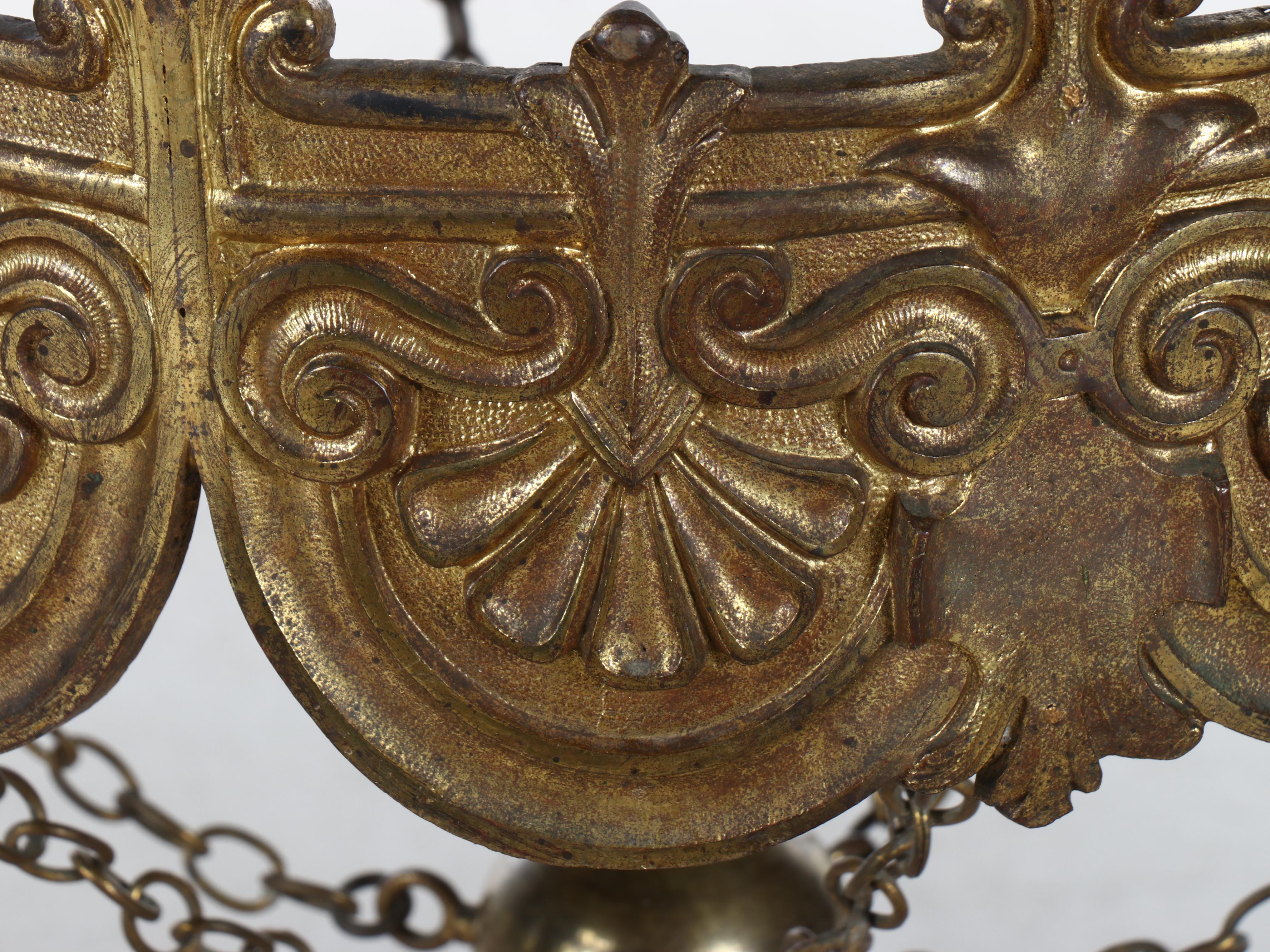 Brass Gothic Revival Church Sanctuary 12-Candle Chandelier