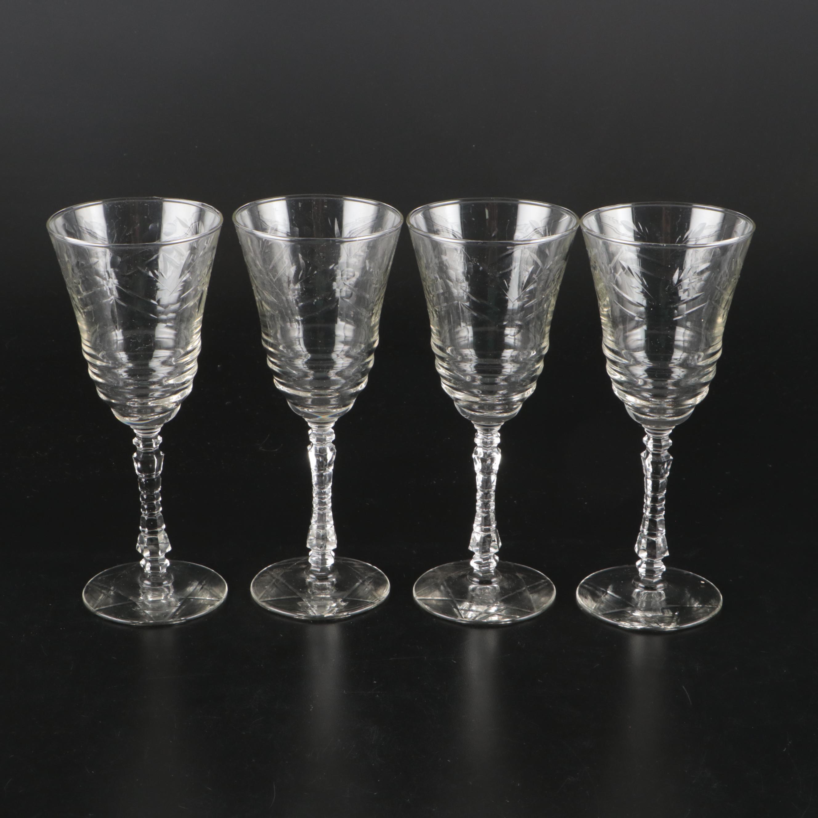 Fostoria "Nosegay" and Rock Sharpe "Arctic Rose" Glass Stemware
