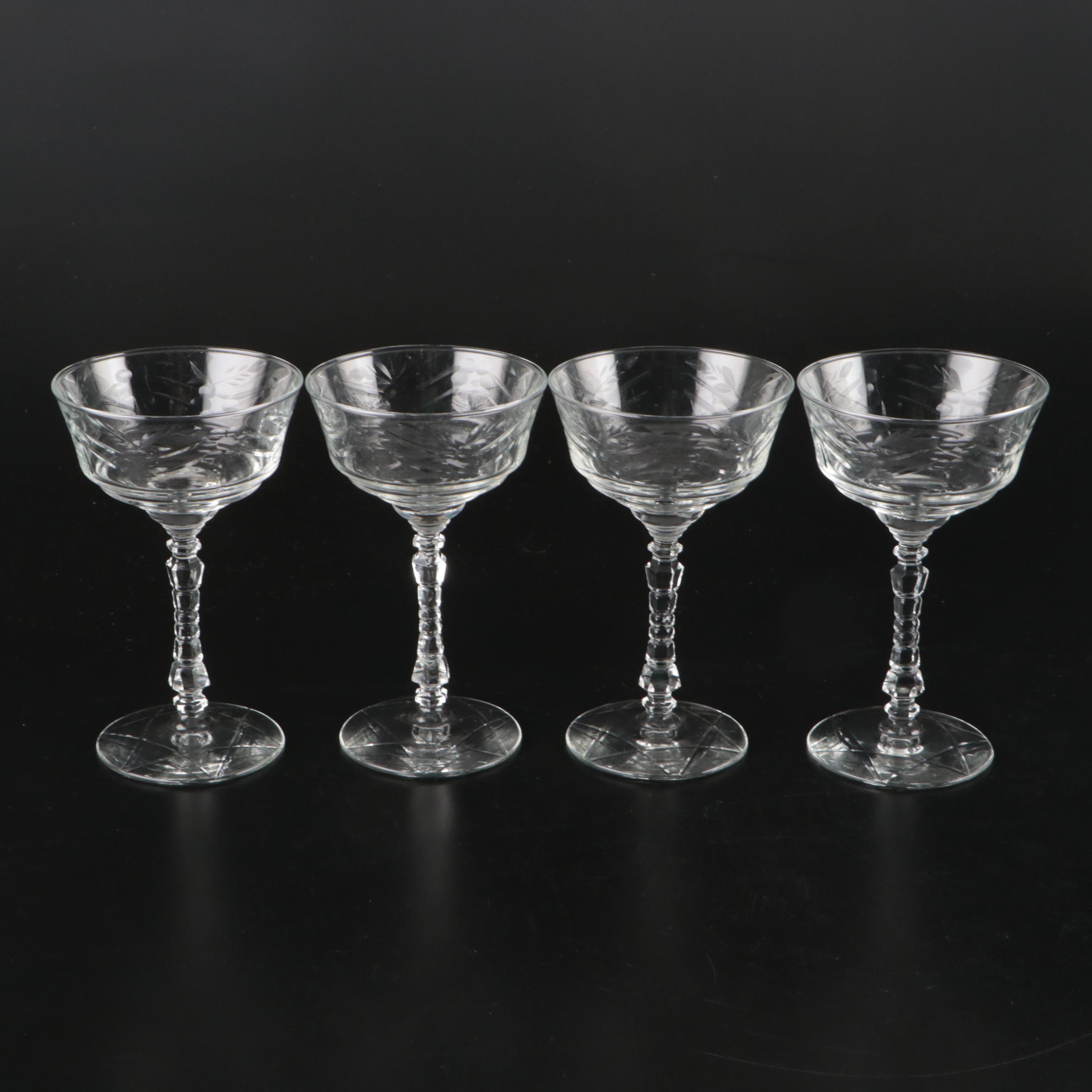 Fostoria "Nosegay" and Rock Sharpe "Arctic Rose" Glass Stemware