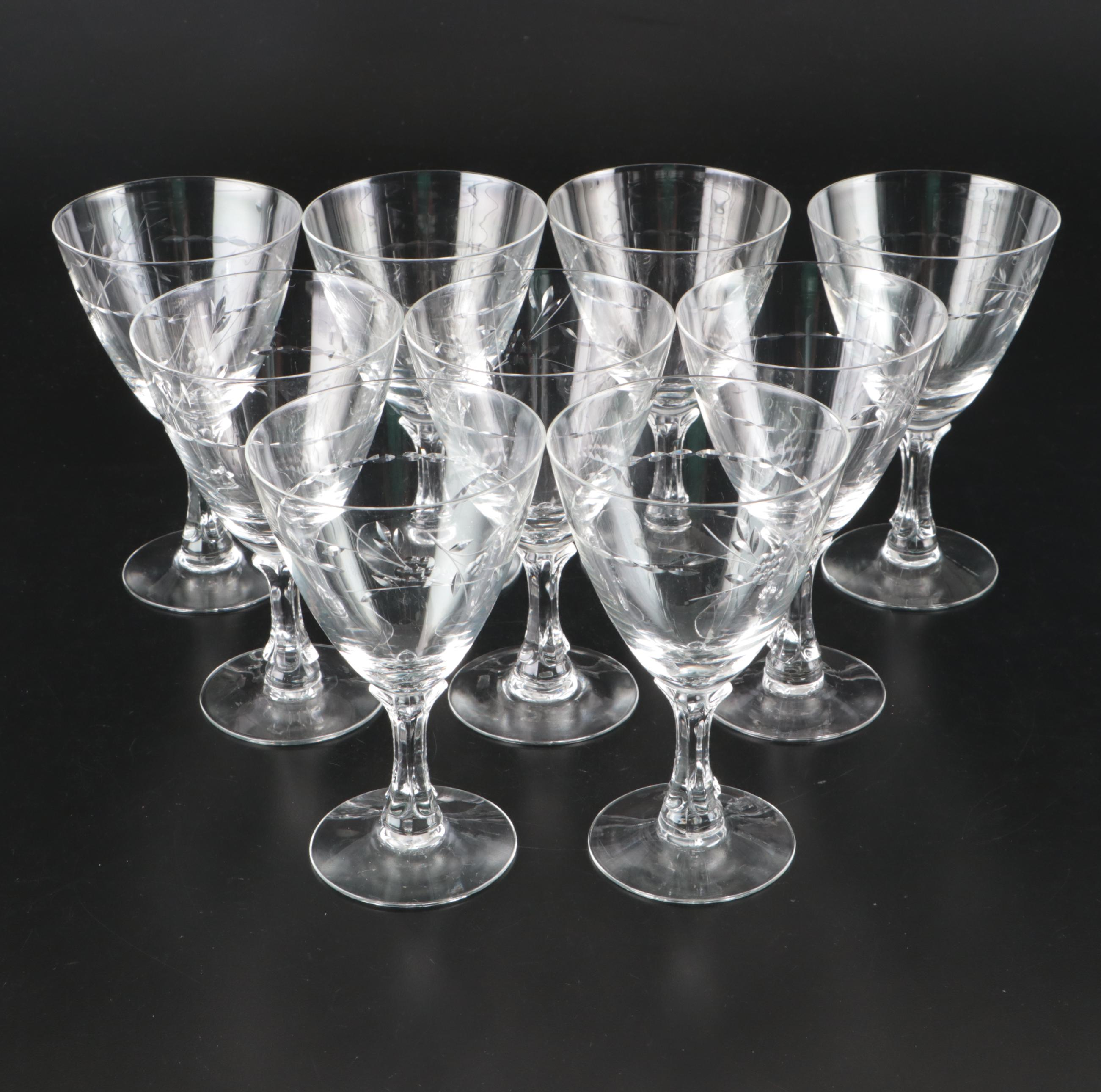 Fostoria "Nosegay" and Rock Sharpe "Arctic Rose" Glass Stemware