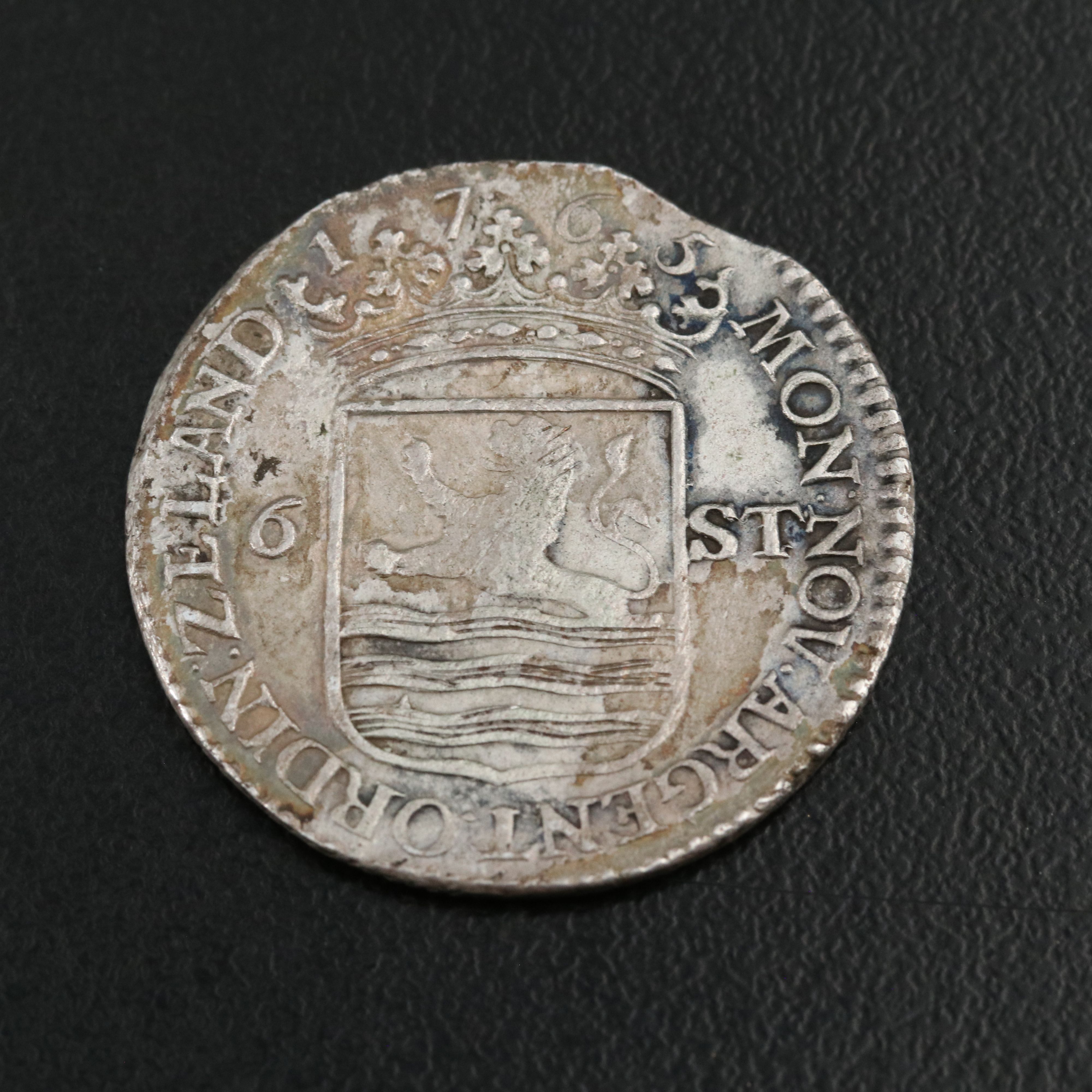 1765 Netherlands Six Stuivers Silver Coin and 5 Other Netherlands Silver Coins