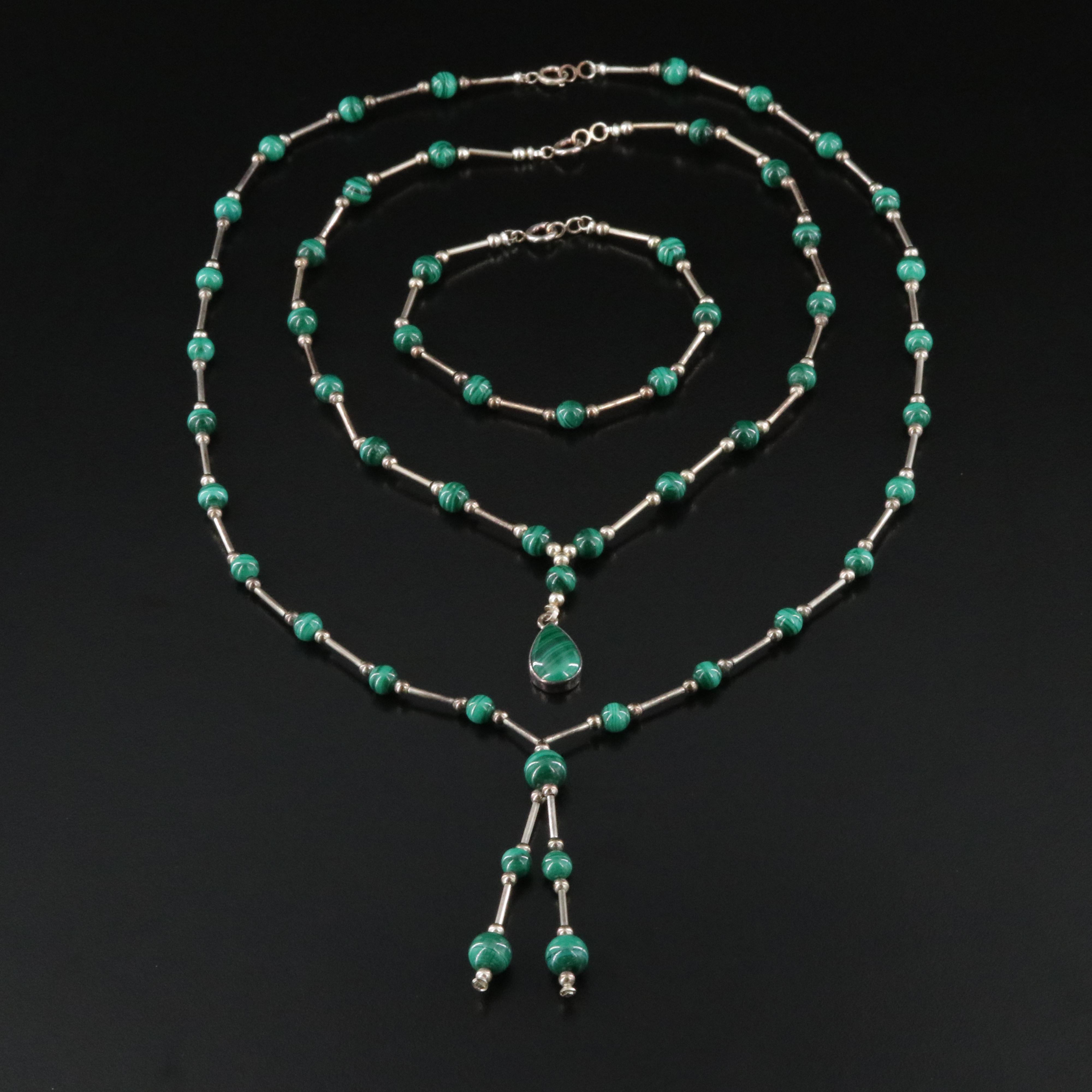 Southwestern Signed Sterling Malachite Necklaces and Bracelet