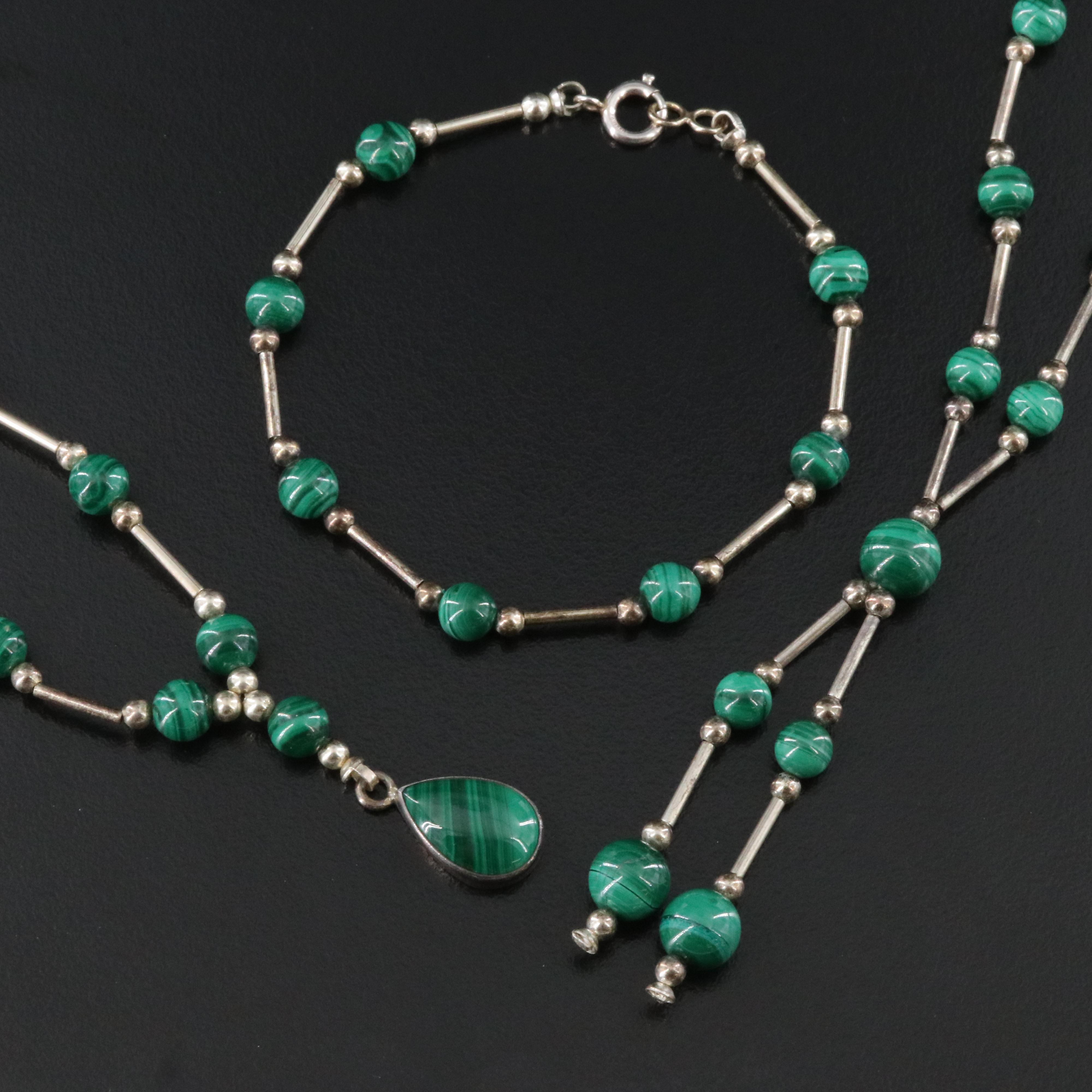 Southwestern Signed Sterling Malachite Necklaces and Bracelet