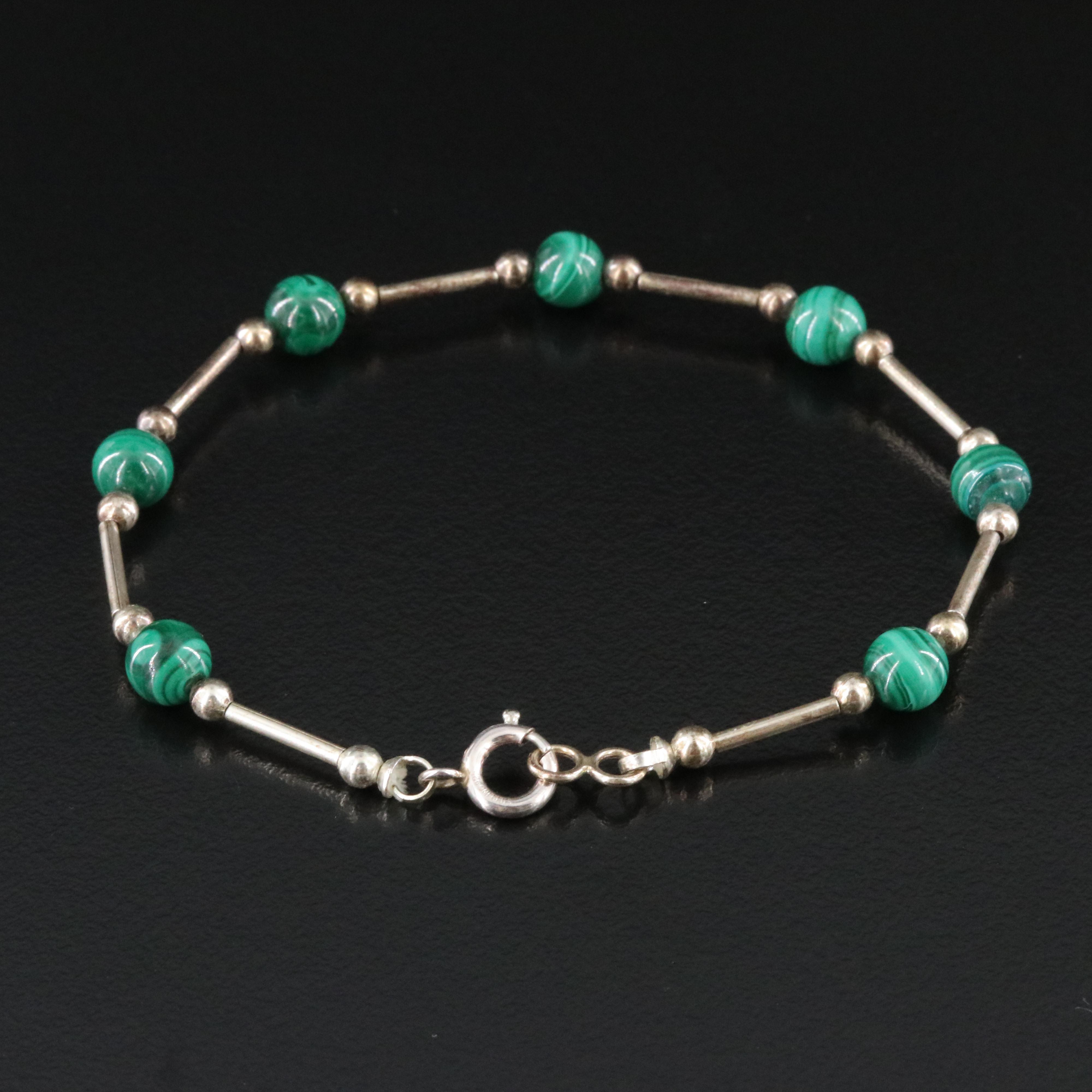 Southwestern Signed Sterling Malachite Necklaces and Bracelet