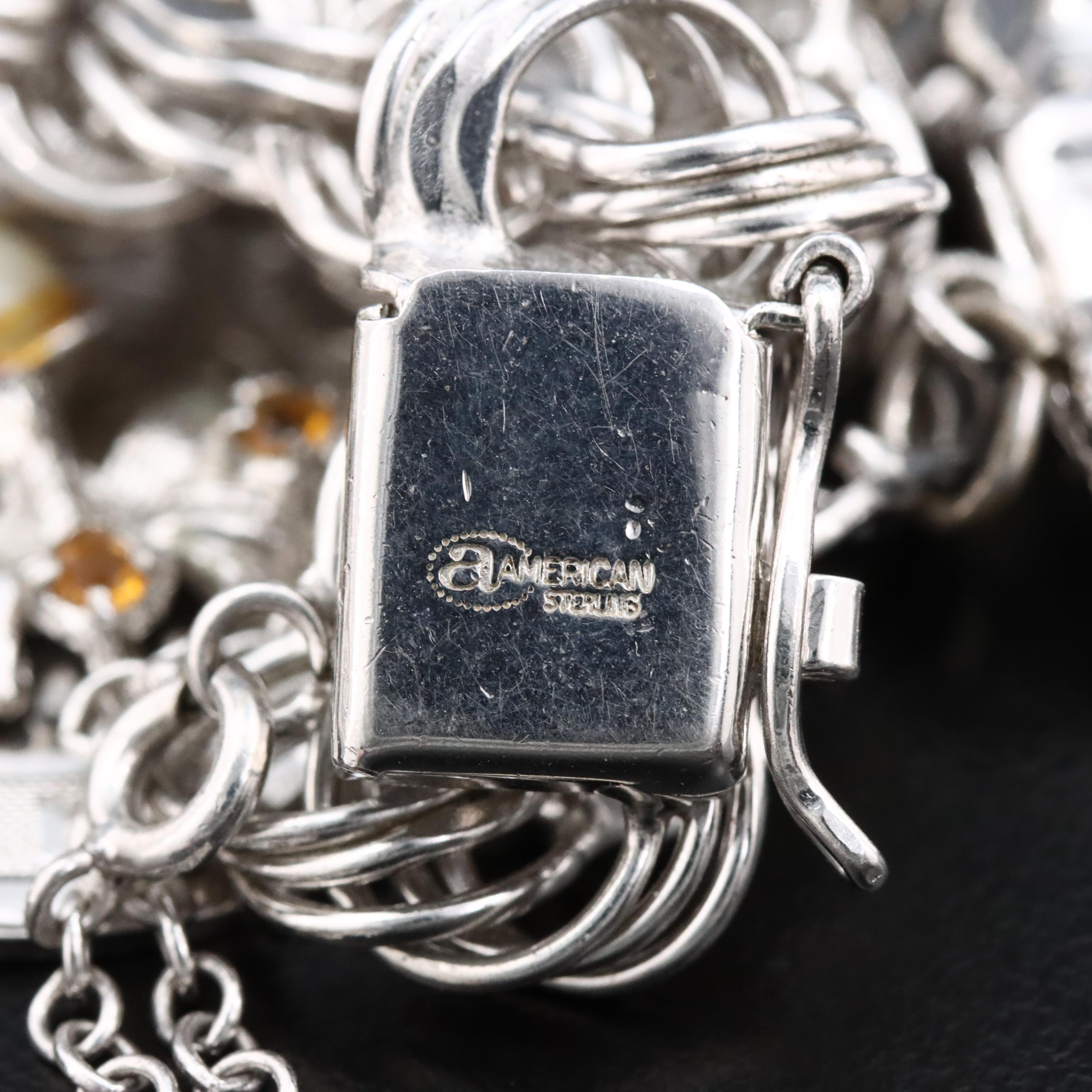 Vintage Charm Bracelet Including Sterling and Travel Charms